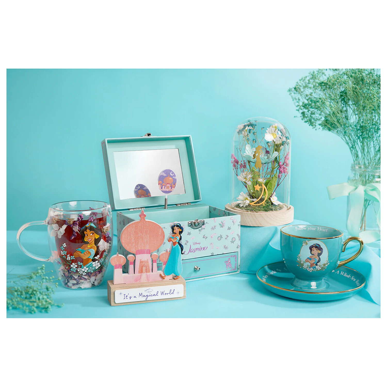 Disney Princess Jasmine steklen kozarec s suhim cvetjem 300 ml fotografija izdelka