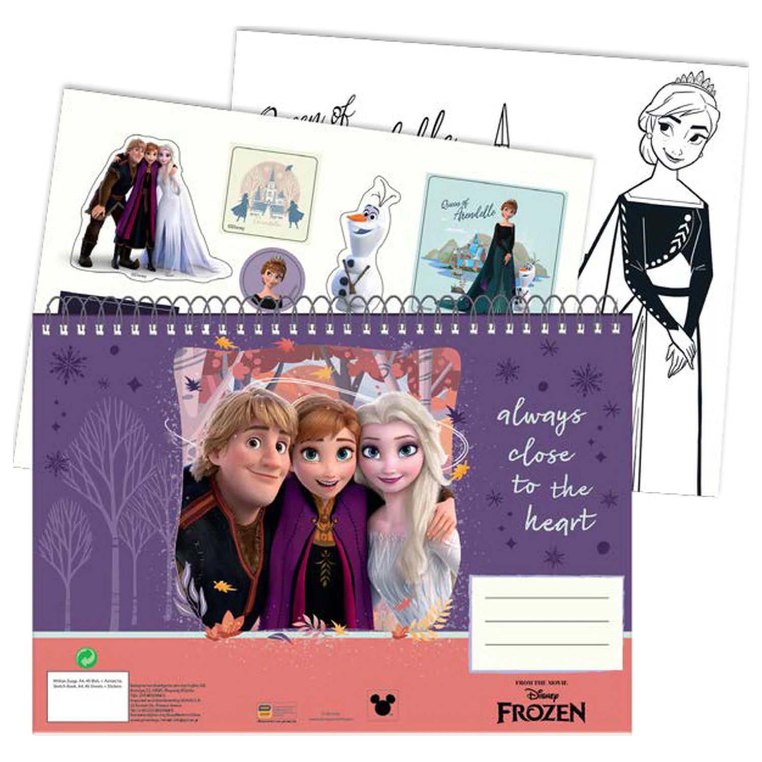 Disney Frozen Heart A/4 spiralni skicirni blok 40 listov z nalepkami fotografija izdelka