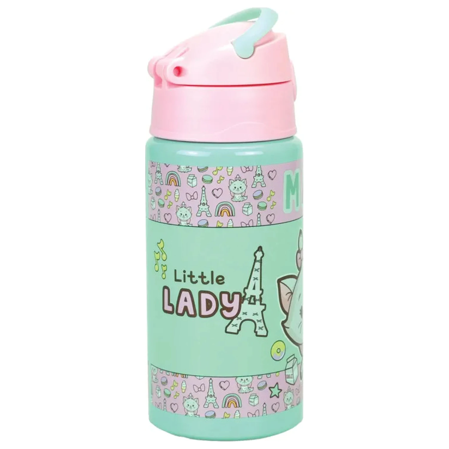 Disney Marie Little Lady aluminijasta steklenička za vodo s slamico in obešalnikom 500 ml fotografija izdelka