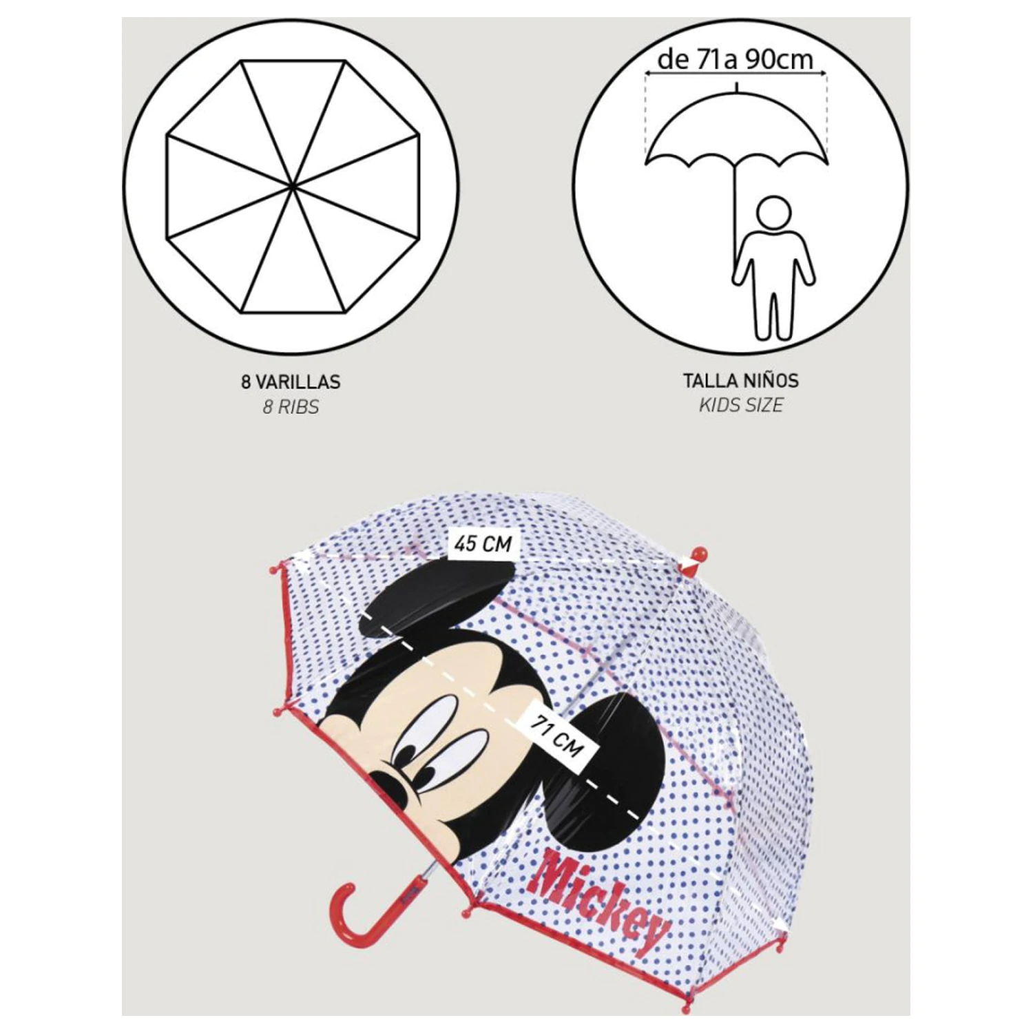 Disney Mickey Modre Pike Otroški Prozoren Dežnik fotografija izdelka