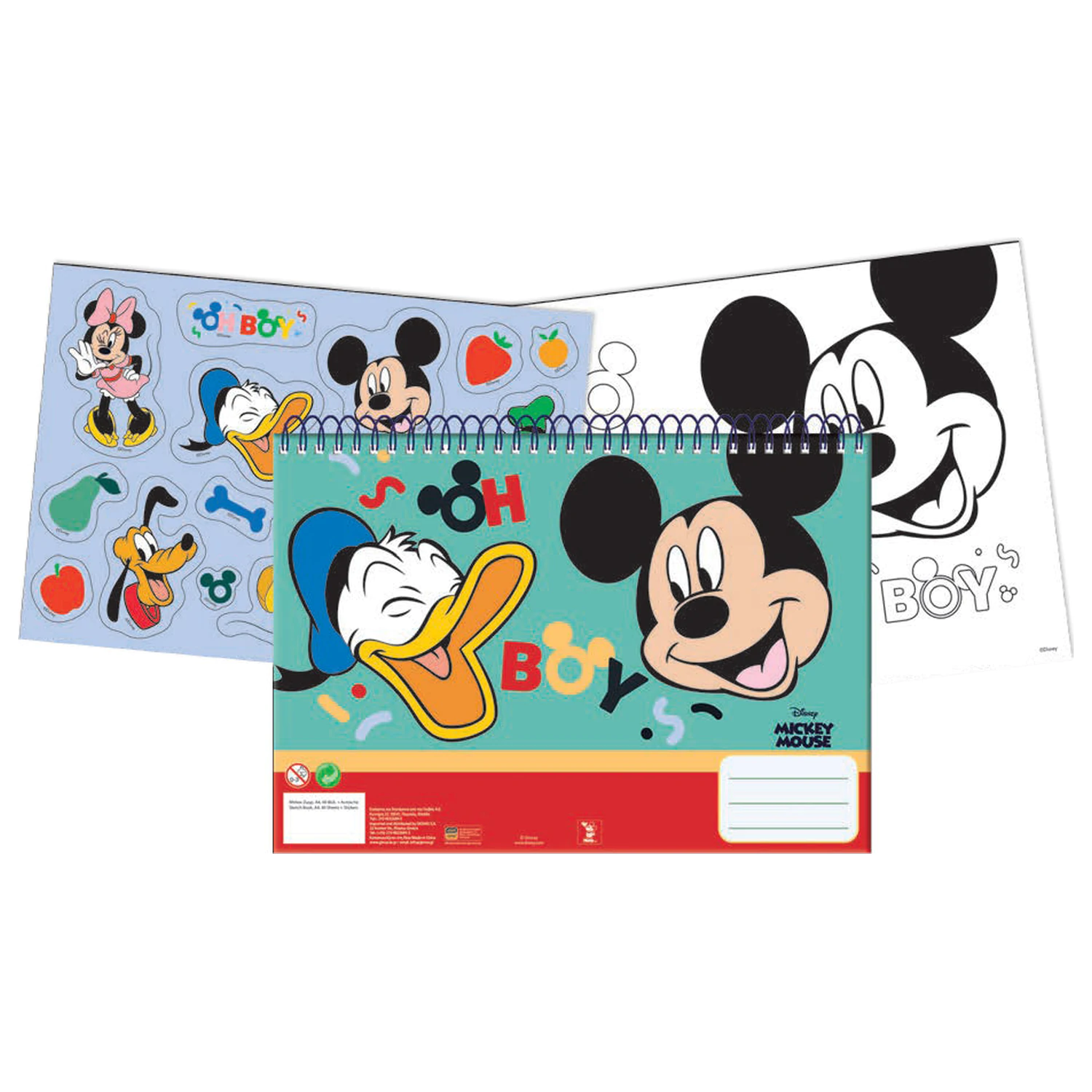 Disney Mickey Oh Boy A/4 spiralni skicirni blok 40 listov z nalepkami fotografija izdelka