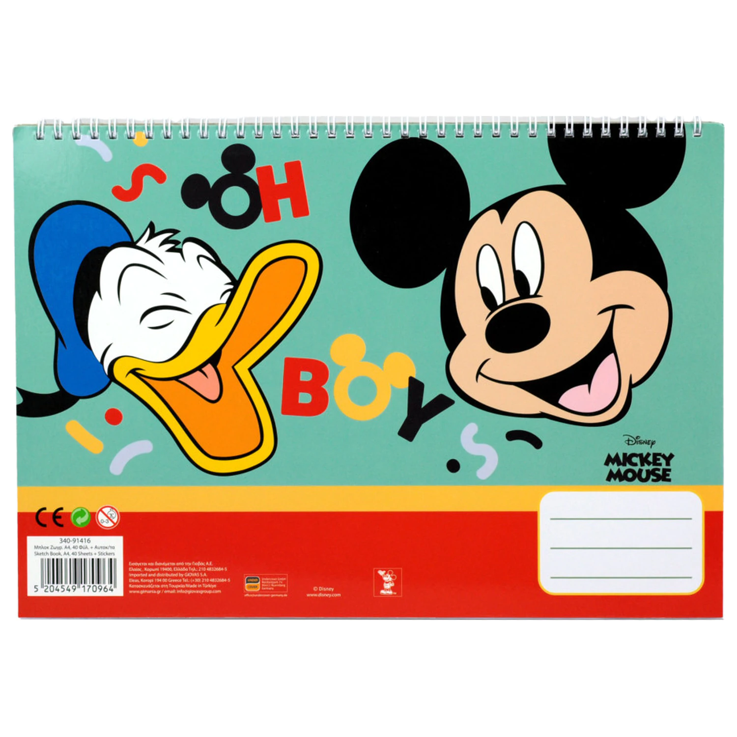Disney Mickey Oh Boy A/4 spiralni skicirni blok 40 listov z nalepkami fotografija izdelka