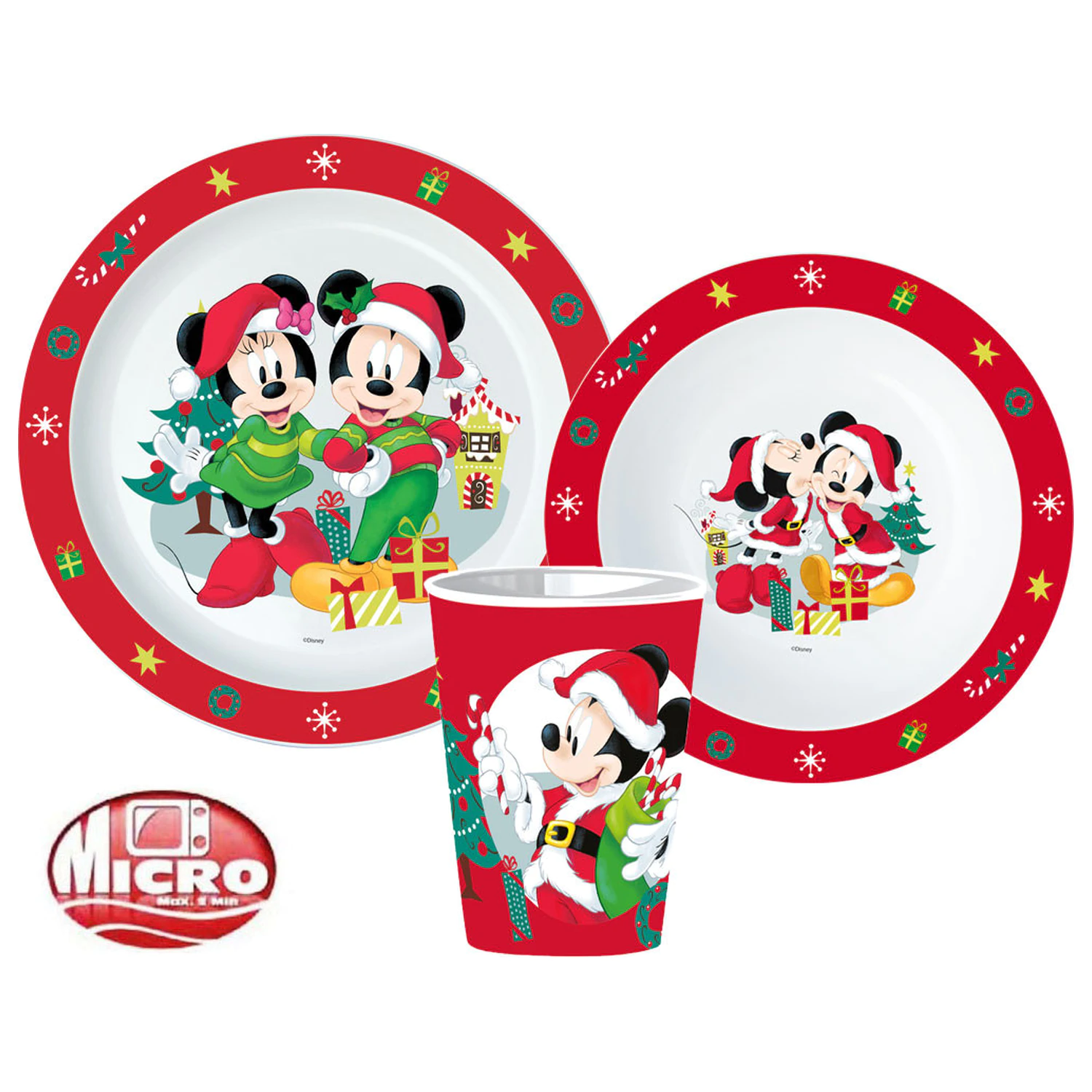 Disney Minnie and Mickey Christmas jedilni set, mikro plastični set, s 260 ml steklom fotografija izdelka