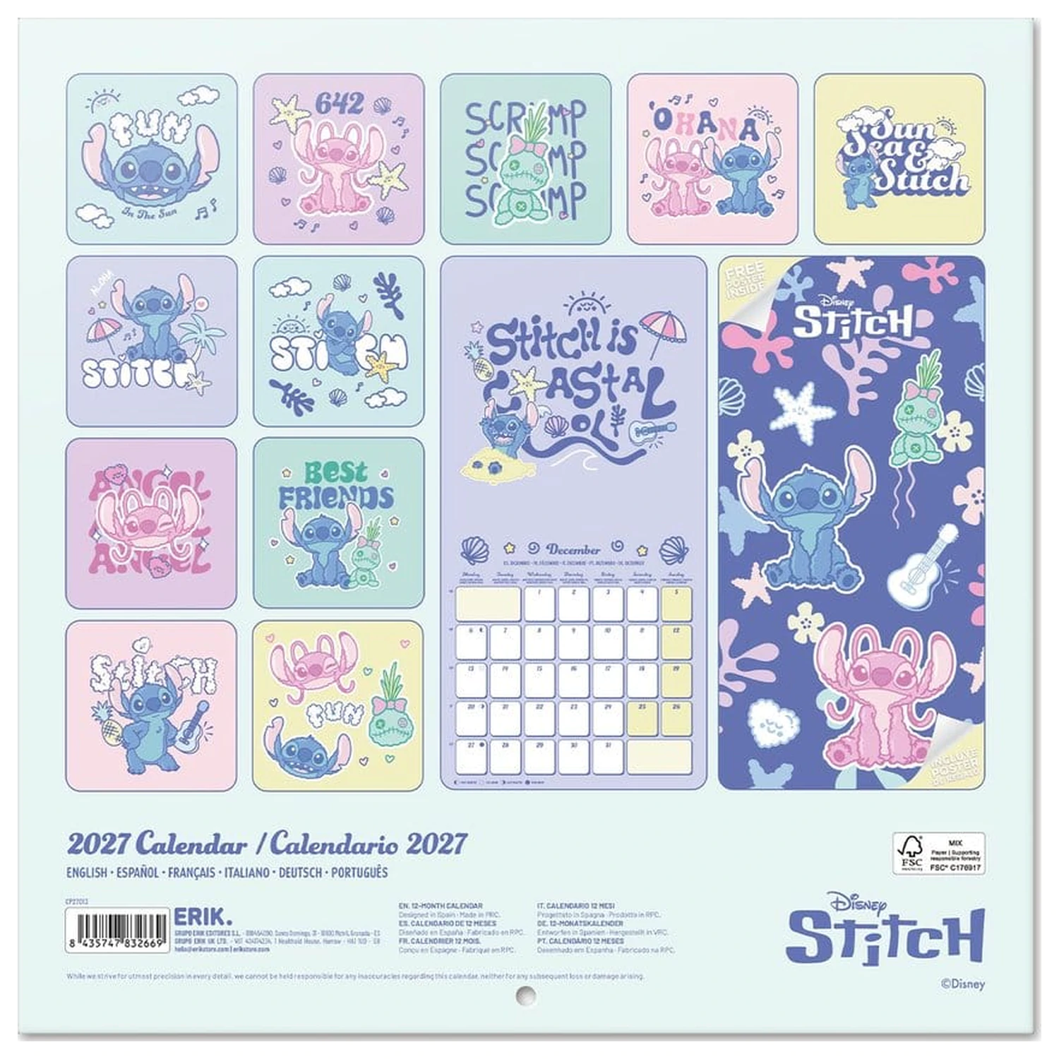 Disney Stitch 2027 stenski koledar 30 x 30 cm fotografija izdelka