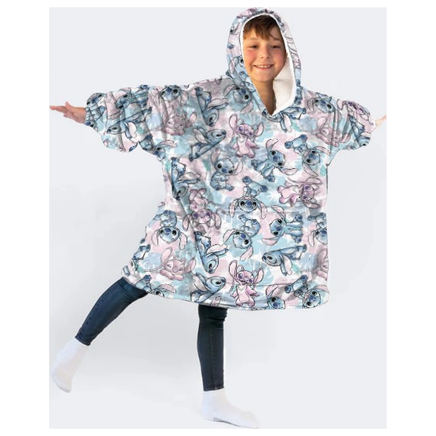 Disney Stitch Angel Hooded Plush Fleece odeja poncho 7-14 let fotografija izdelka