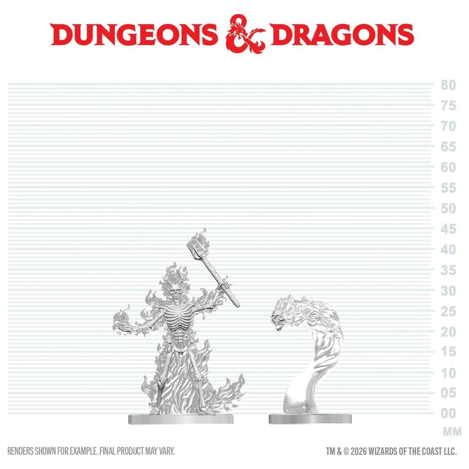 Dungeons & Dragons Nolzur's Marvelous Miniatures Nepobarvana miniatura plesočega okostnjaka in ognjene lobanje 14 cm fotografija izdelka
