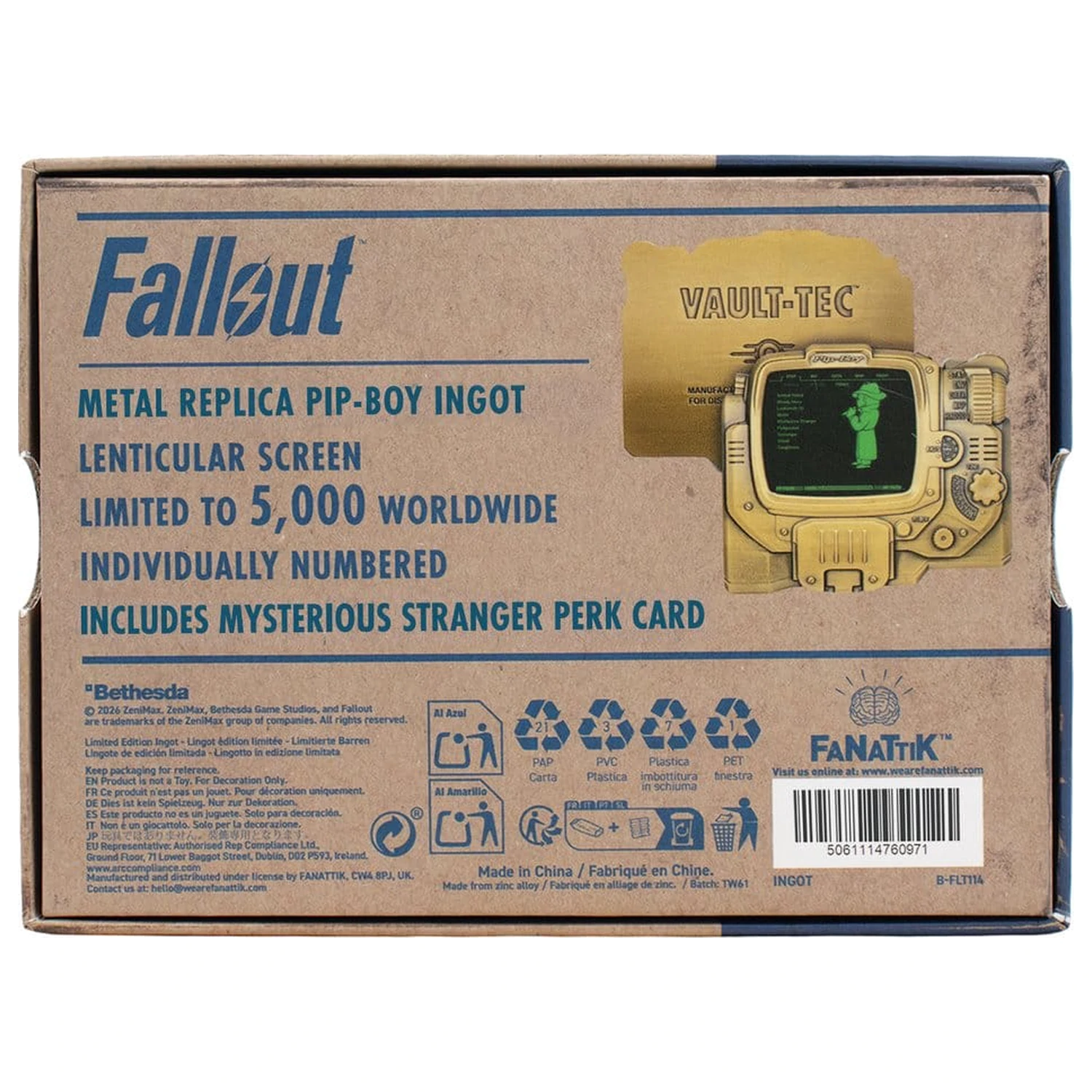 Fallout Ingot Pip-Boy Omejena izdaja lentikularna Mysterious Stranger varianta fotografija izdelka