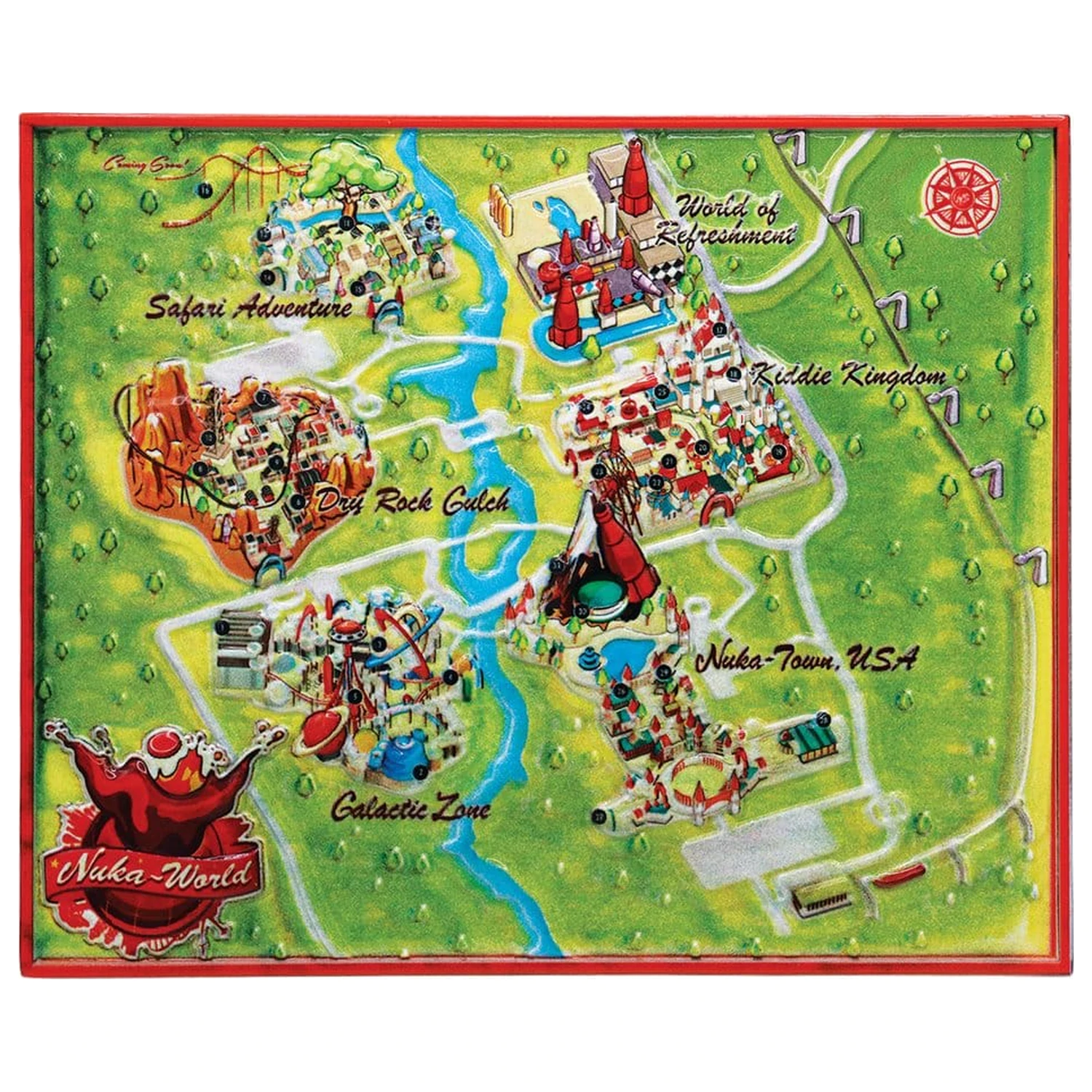 Fallout replika kovinski zemljevid Nuka-World Limited Edition 16 x 13 cm fotografija izdelka