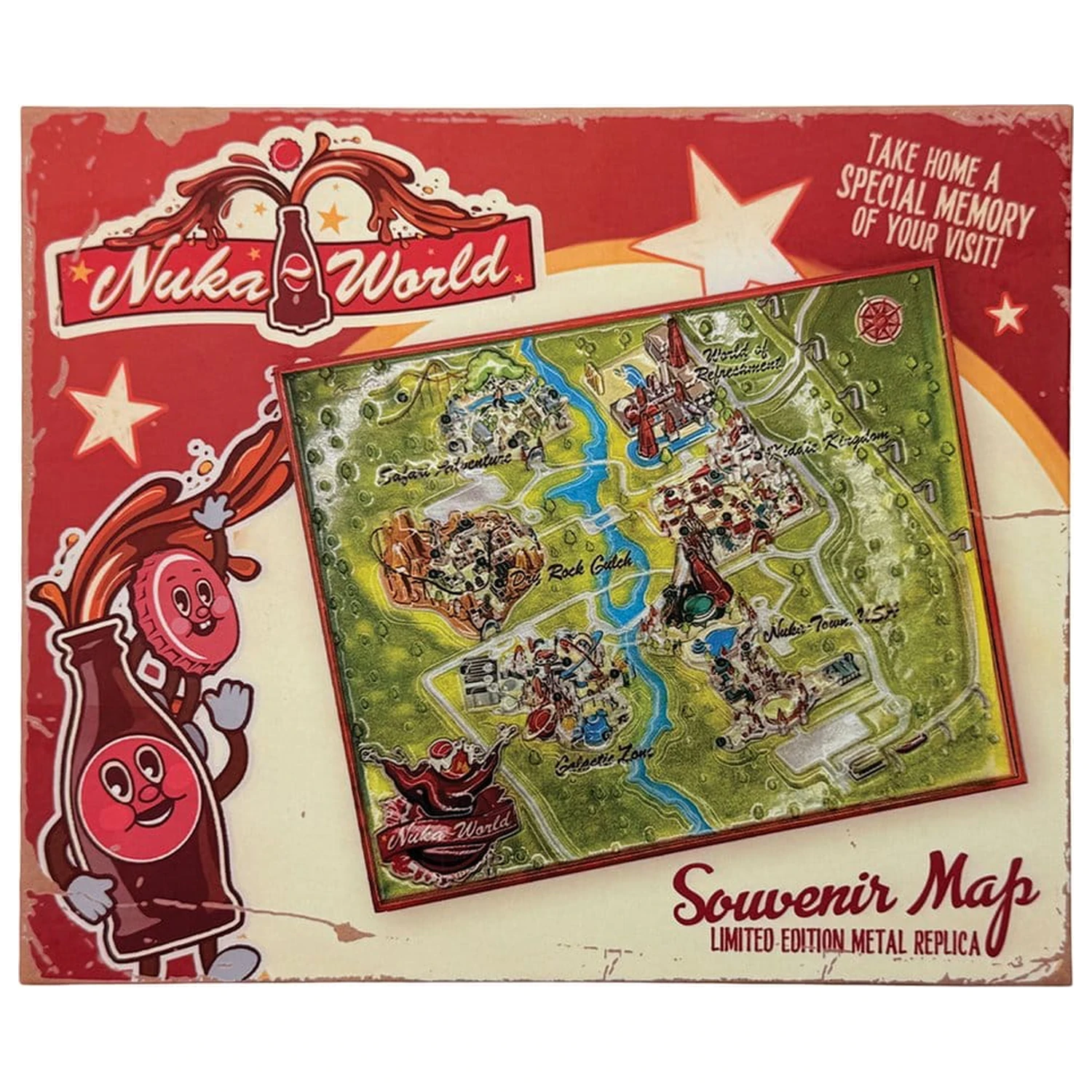 Fallout replika kovinski zemljevid Nuka-World Limited Edition 16 x 13 cm fotografija izdelka