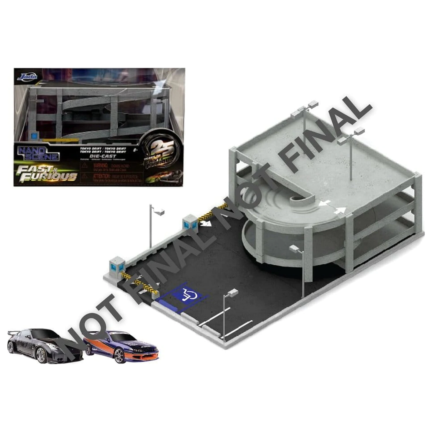 Fast & Furious Nano prizorna Diorama Tokyo Drift Garaža fotografija izdelka