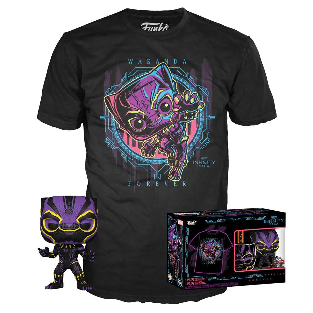 Funko POP & Tee Marvel Wakanda Forever Black Panther figura & majica v škatli Ekskluzivno fotografija izdelka