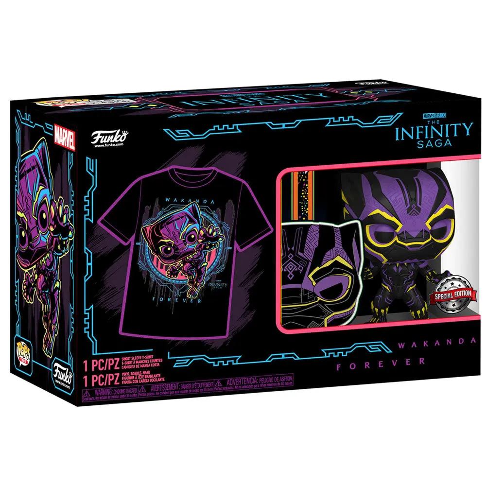 Funko POP & Tee Marvel Wakanda Forever Black Panther figura & majica v škatli Ekskluzivno fotografija izdelka