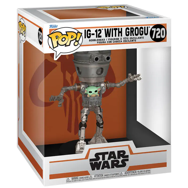 Star Wars: The Mandalorian Funko POP! Deluxe Vinilna figura z nihajočo glavo IG-12 z Grogu 17 cm fotografija izdelka