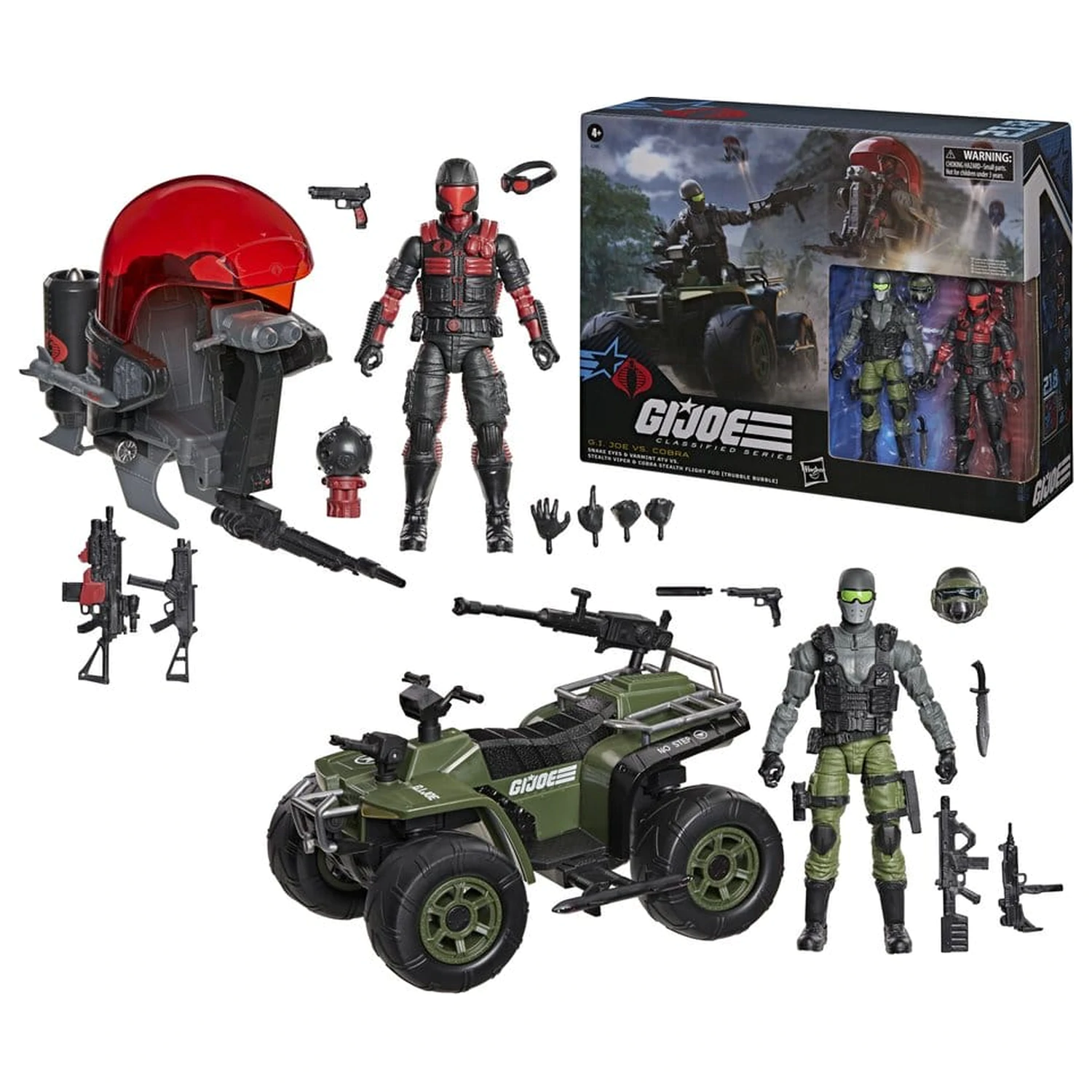 G.I. Joe Classified Series akcijska figura in komplet vozil Snake Eyes & Varmint ATV proti Stealth Viper & Cobra Stealth Flight Pod (Trubble Bubble) 15 cm fotografija izdelka