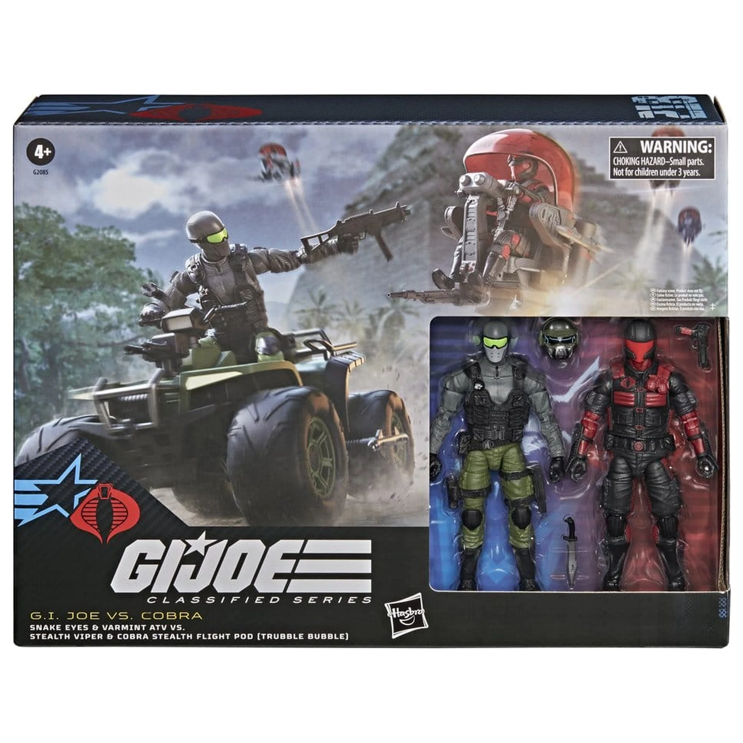 G.I. Joe Classified Series akcijska figura in komplet vozil Snake Eyes & Varmint ATV proti Stealth Viper & Cobra Stealth Flight Pod (Trubble Bubble) 15 cm fotografija izdelka