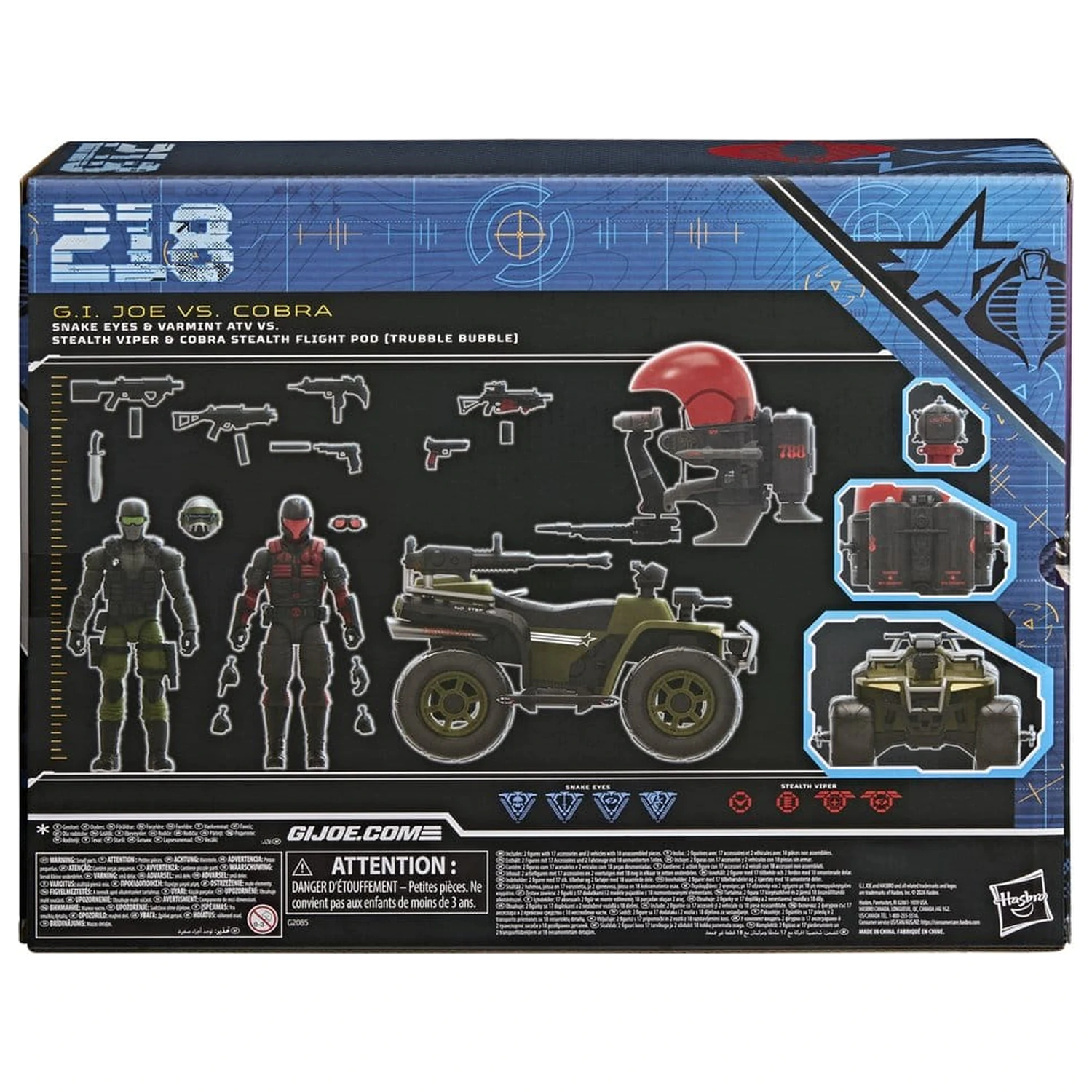 G.I. Joe Classified Series akcijska figura in komplet vozil Snake Eyes & Varmint ATV proti Stealth Viper & Cobra Stealth Flight Pod (Trubble Bubble) 15 cm fotografija izdelka