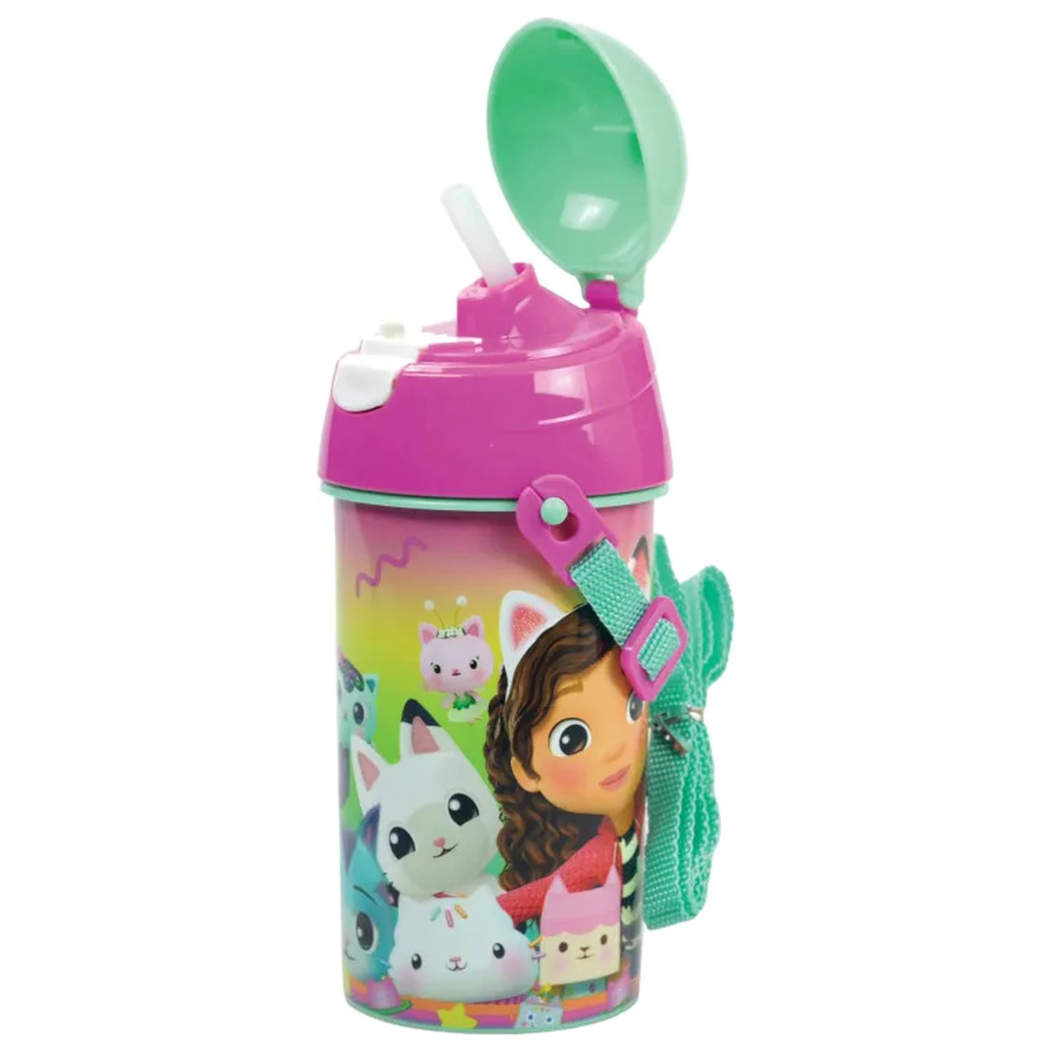 Gabby's Dollhouse Color Fade plastična slamnata steklenica za vodo z obešalnikom 500 ml fotografija izdelka