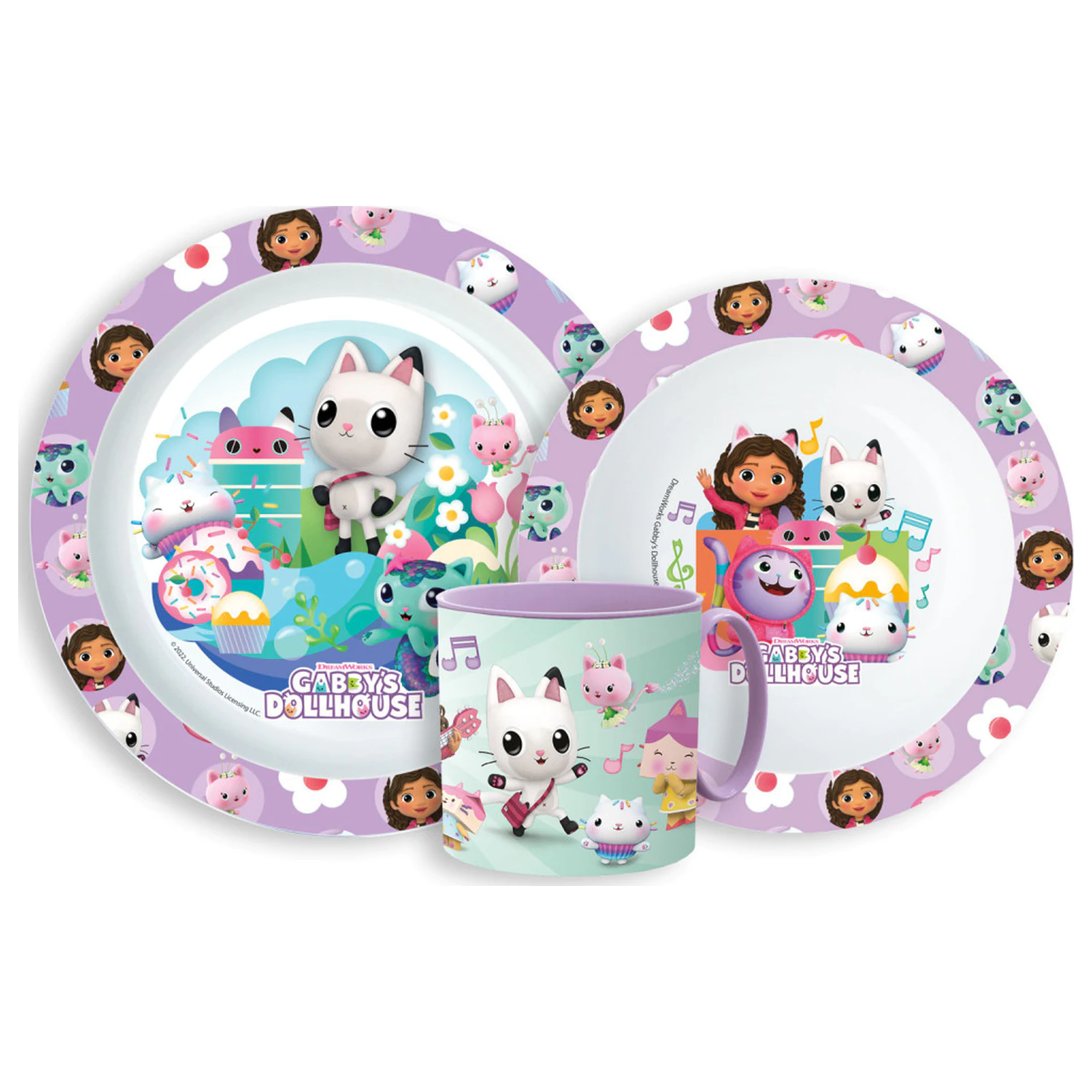 Gabby's Dollhouse Kitty Magic komplet posode za večerjo, mikro plastični komplet s skodelico fotografija izdelka