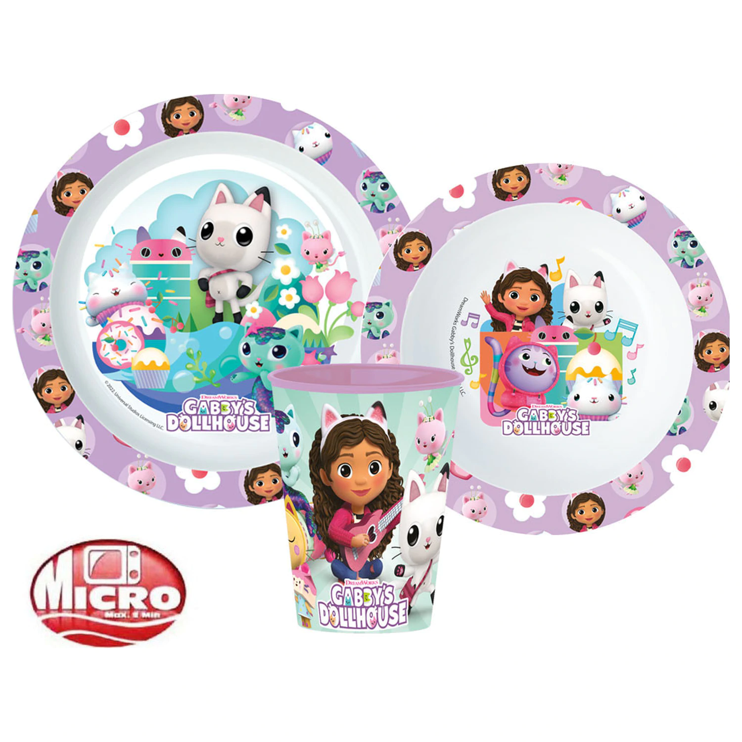 Gabby's Dollhouse Kitty Magic komplet posode za večerjo, mikro plastični set, s skodelico 260 ml fotografija izdelka