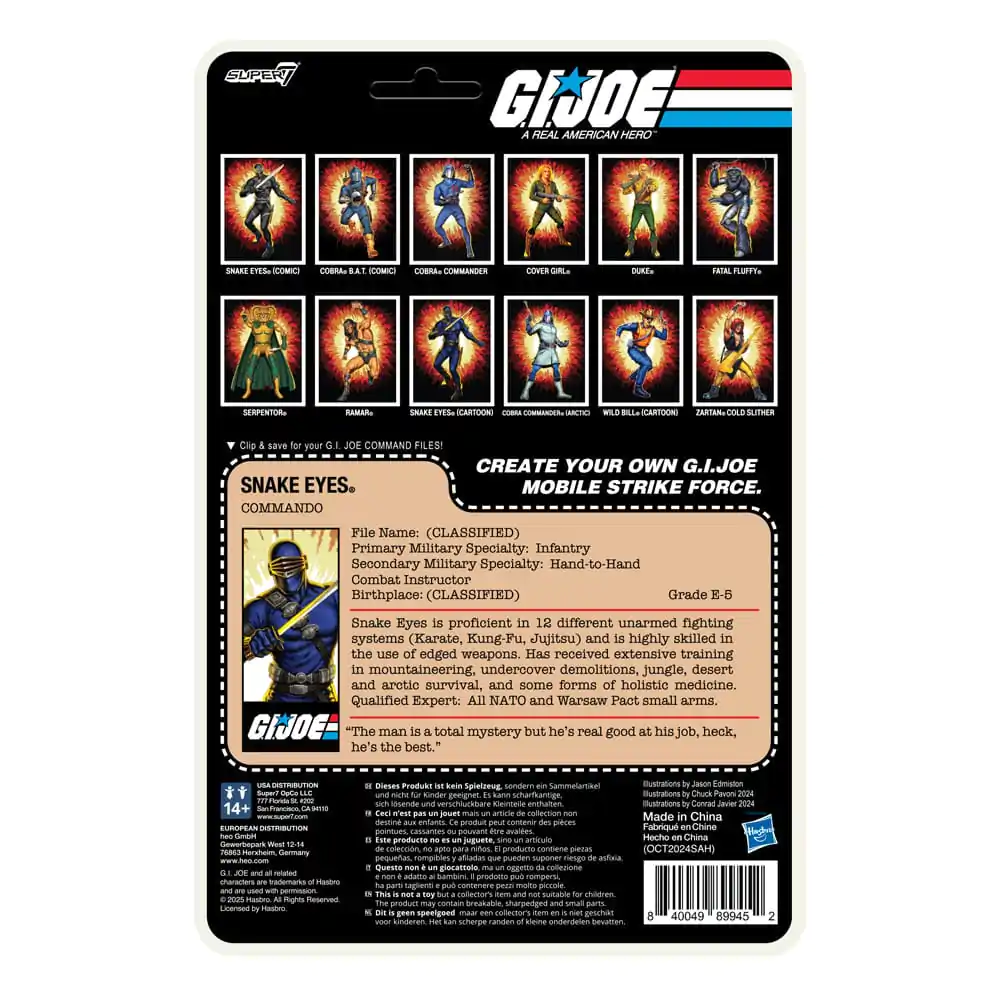 GI Joe ReAction+ Akcijska Figura Wave 3 Snake Eyes (Cartoon) 10 cm fotografija izdelka