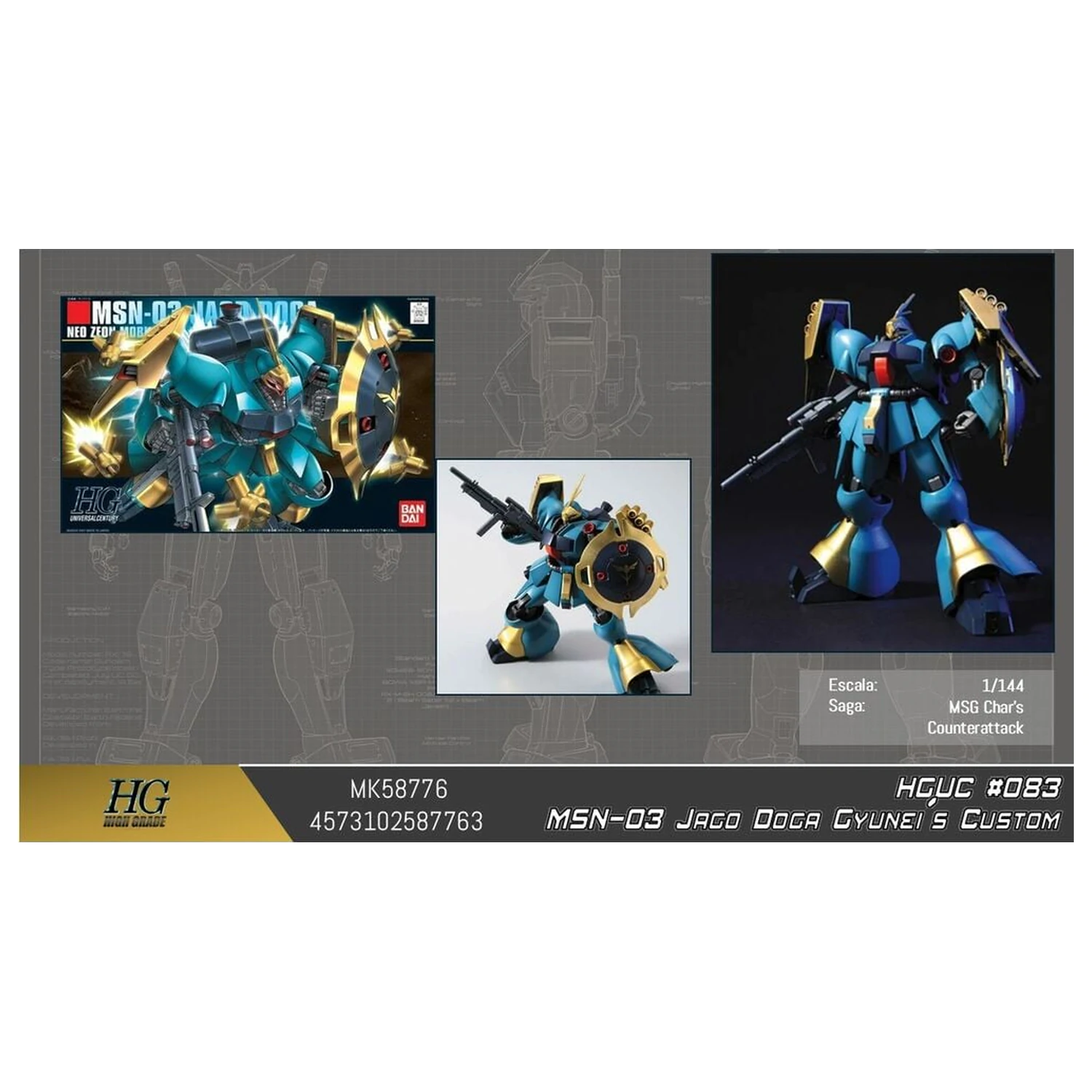 Gundam Char's Counterattack MSN-03 Jagd Doga Gyunei Guss Custom Mobile Suit Komplet modela HGUC 1/144 fotografija izdelka