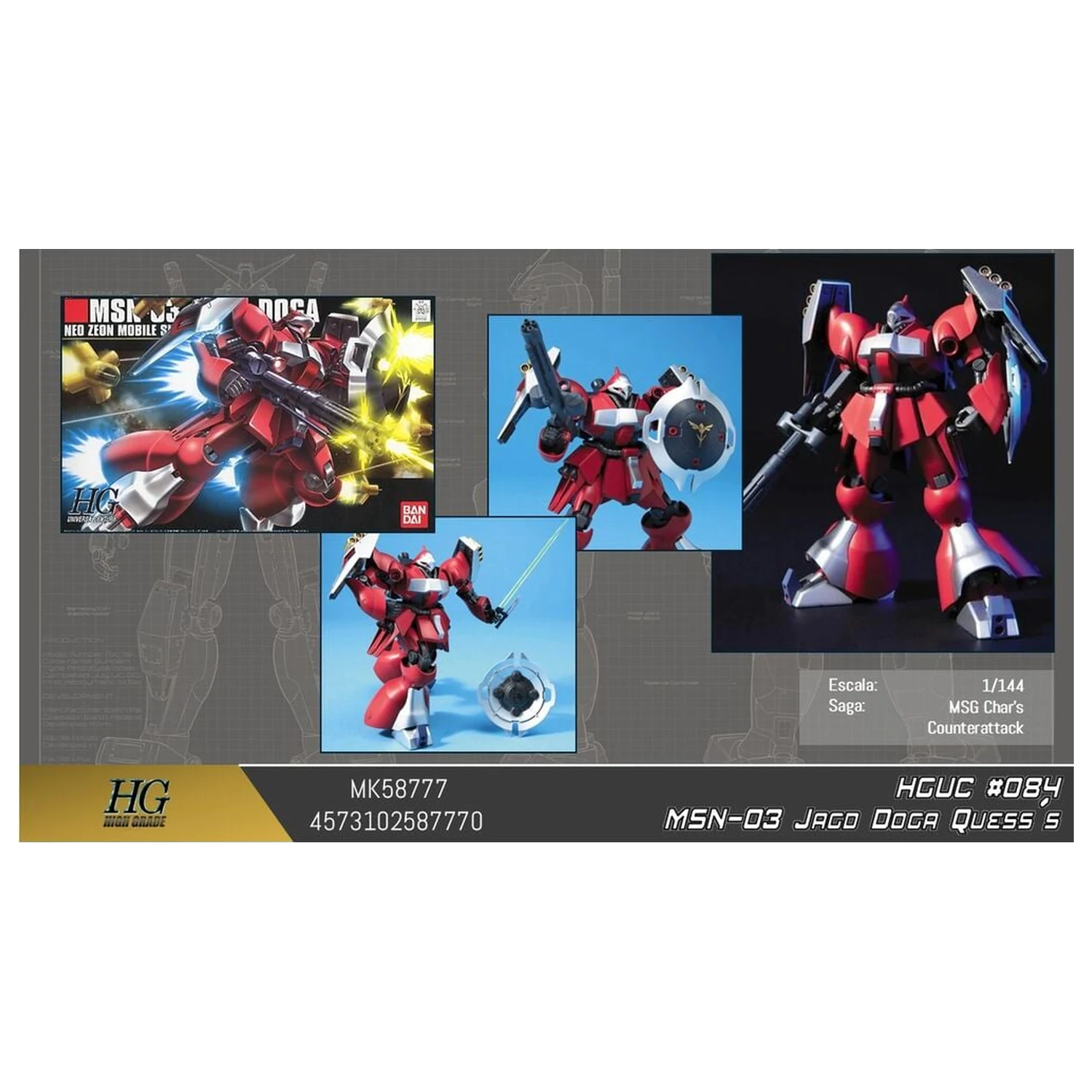 Gundam Char's Counterattack MSN-03 Jagd Doga Quess Paraya Custom Mobile Suit komplet modela HGUC 1/144 fotografija izdelka