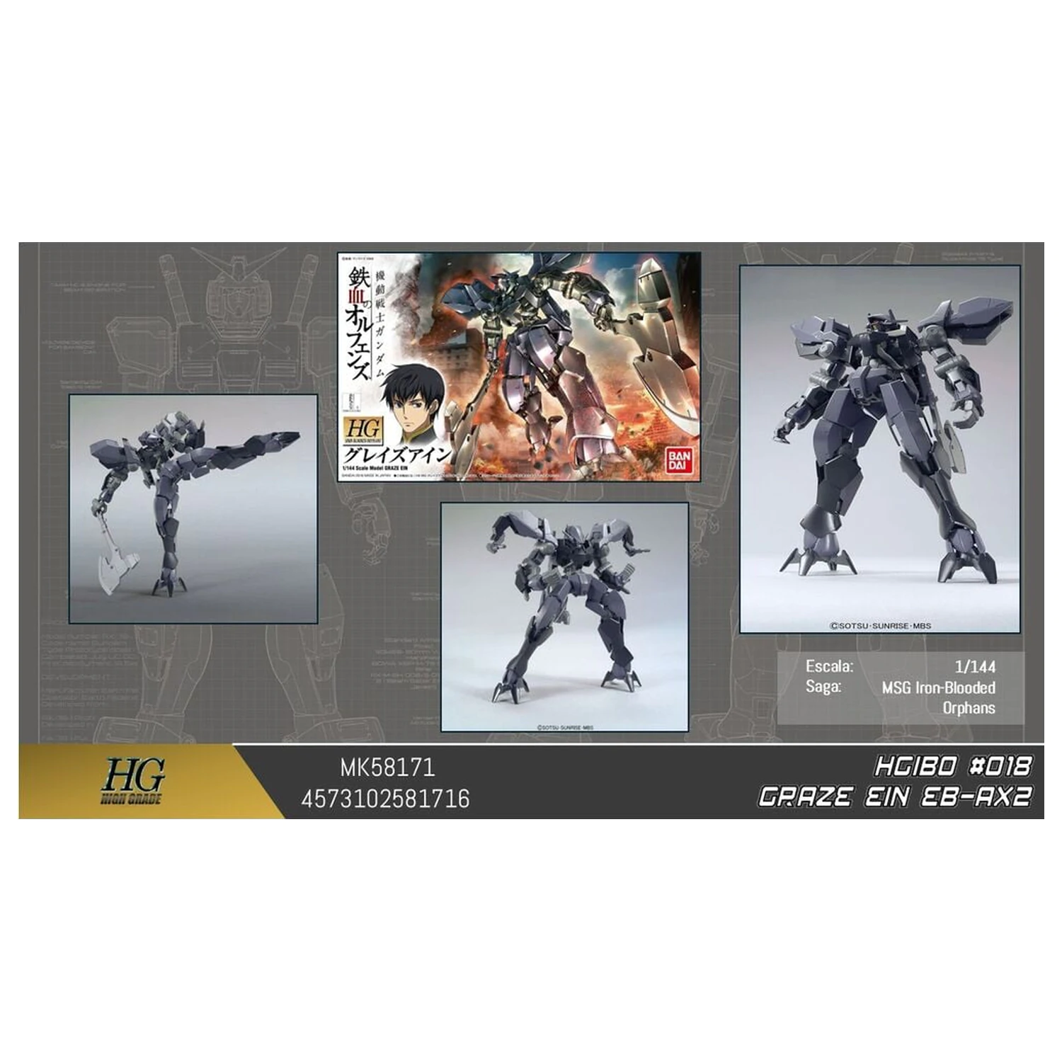 Gundam Iron-Blooded Orphans EB-AX2 Graze Ein Mobile Suit model komplet HG 1/144 fotografija izdelka