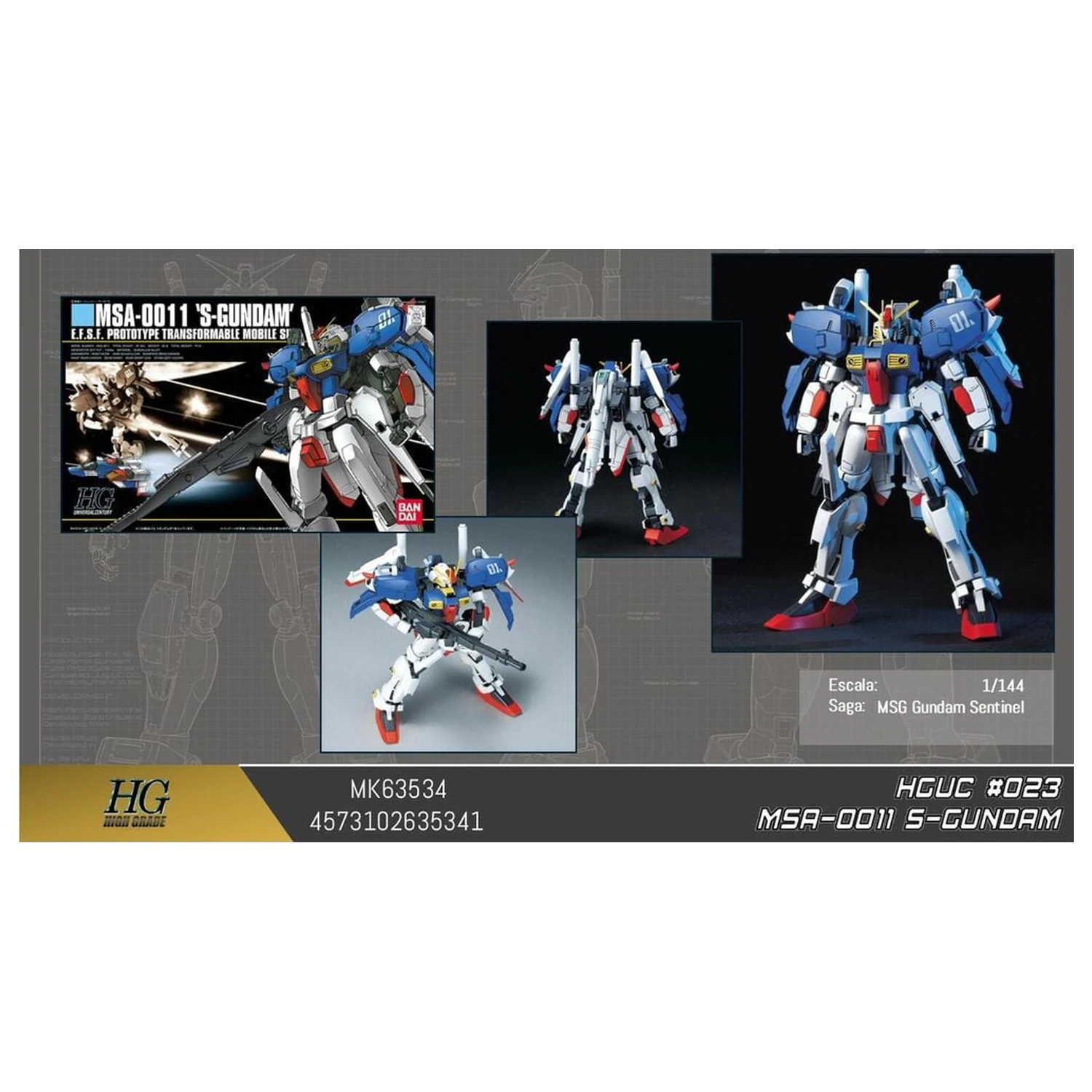 Gundam Sentinel MSA-0011 S Gundam Mobile Suit komplet modela HGUC 1/144 fotografija izdelka