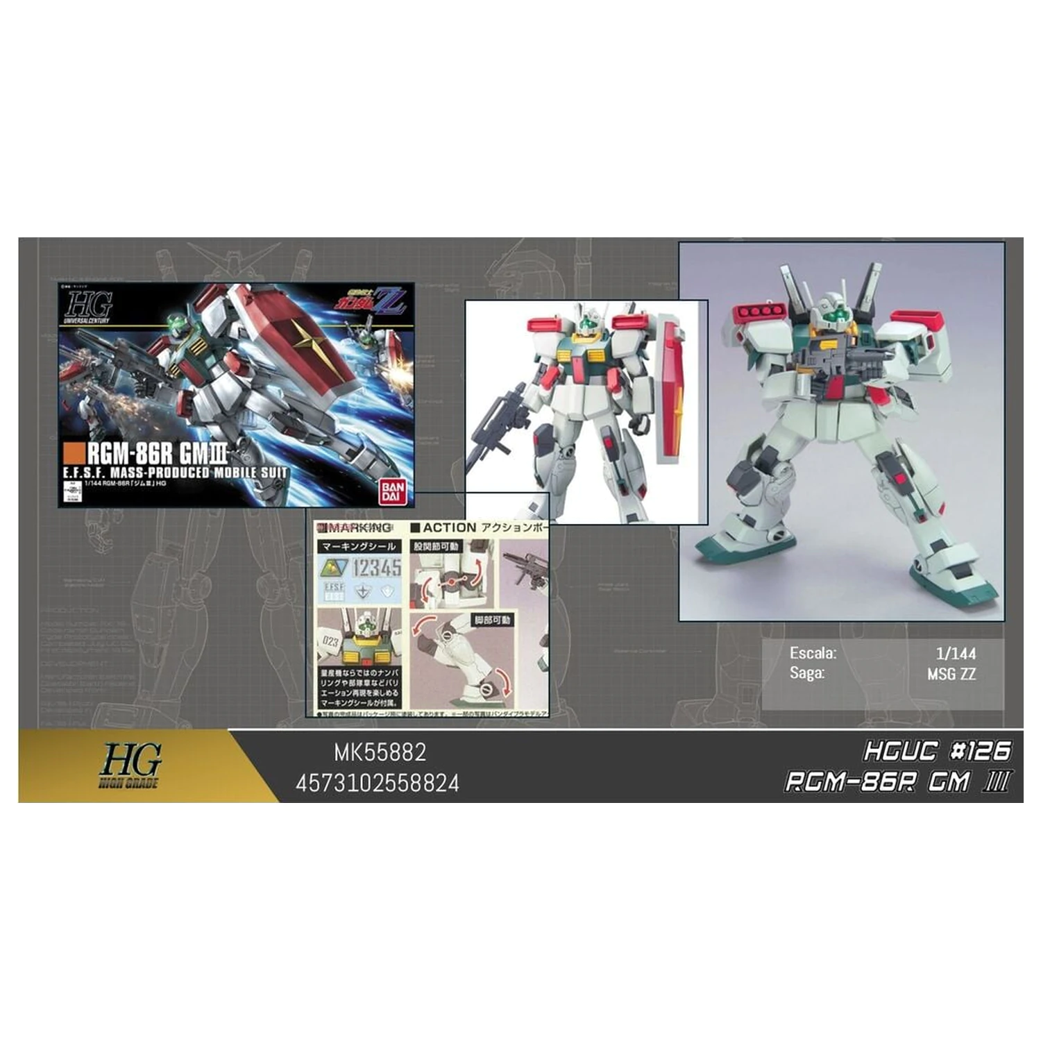 Gundam ZZ RGM-86R GM III Komplet modela mobilnega mecha HGUC 1/144 fotografija izdelka