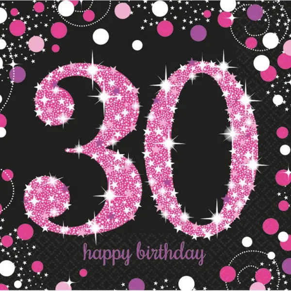 Happy Birthday 30 Serviet, pakiranje 16 kosov, 33x33 cm fotografija izdelka