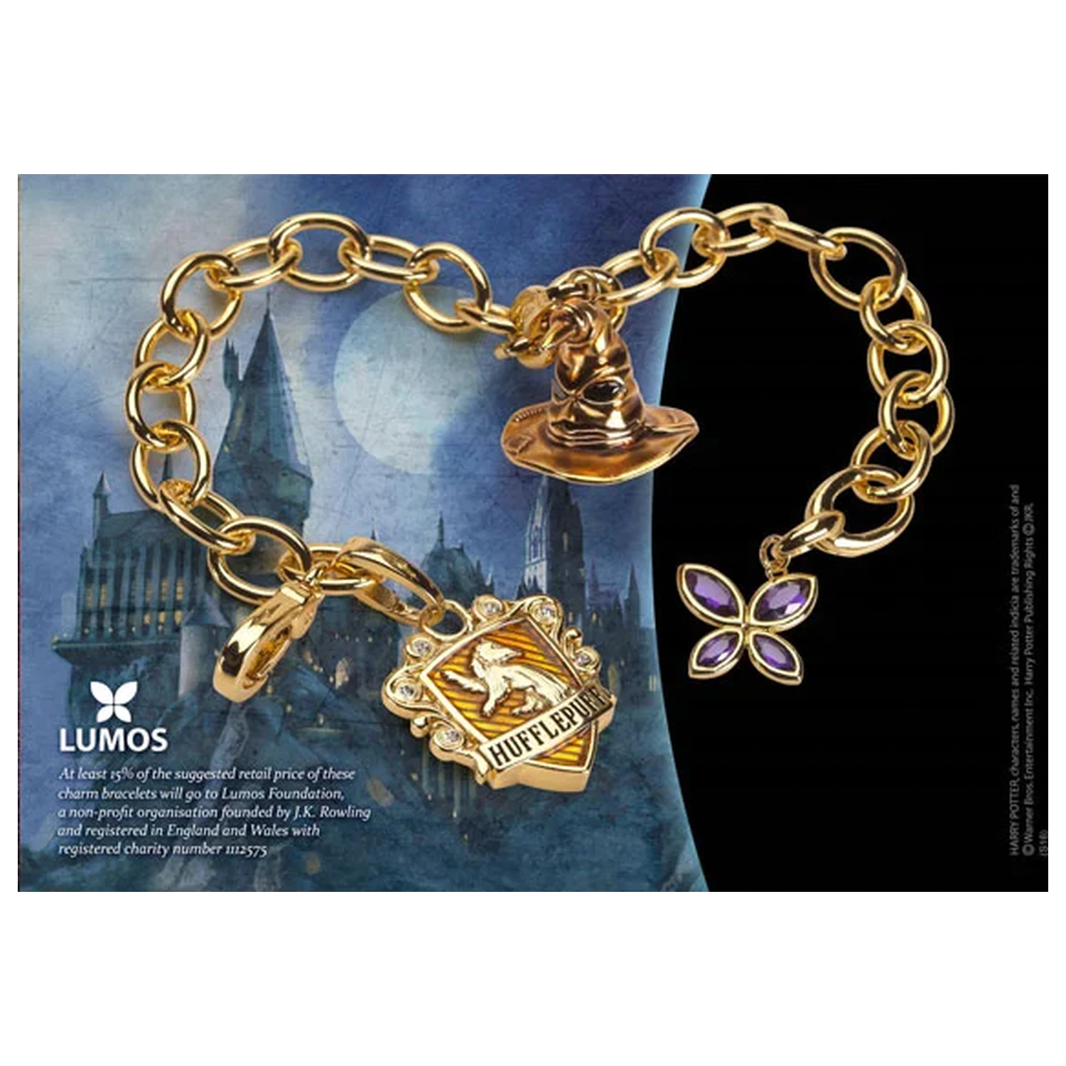 Zapolnjena zapestnica Harry Potter Charm Bracelet Lumos Hufflepuff fotografija izdelka