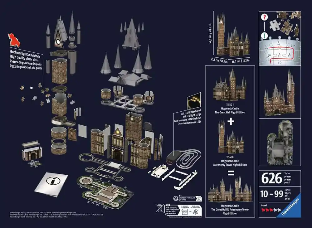 Harry Potter 3D Puzzle Hogwarts Castle: Astronomy Tower - Night Edition (540 kosov) fotografija izdelka
