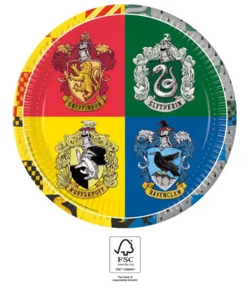 Harry Potter Hogwarts Houses papirnati krožniki 8 kosov 23 cm FSC fotografija izdelka
