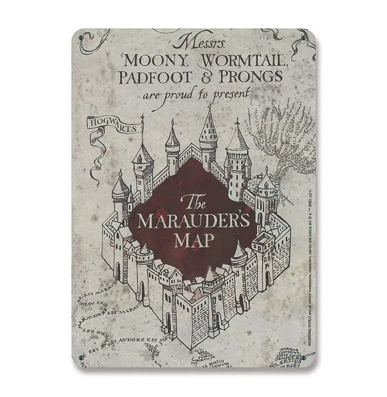 Harry Potter plošča iz pločevine Marauders Map 15 x 21 cm fotografija izdelka