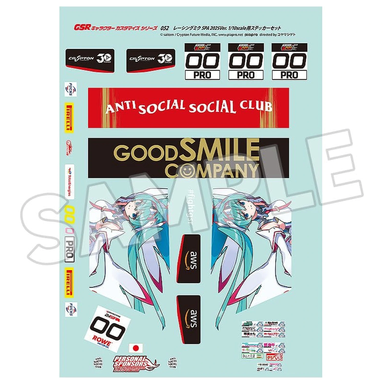 Hatsune Miku GSR Character Customization Series 052 Set nalepk za GSR avtomobile 1/10 Racing Miku SPA 2025 Ver. fotografija izdelka