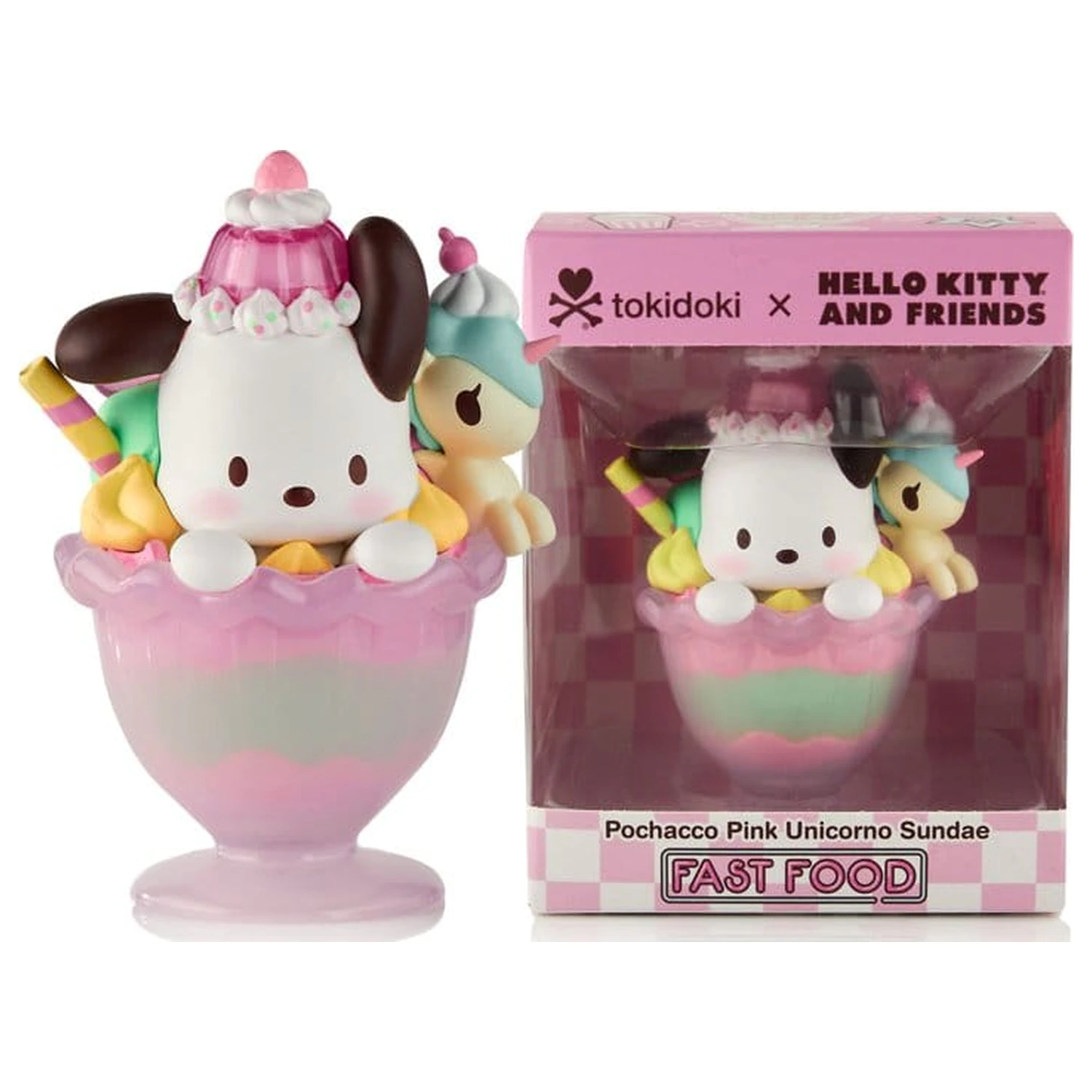 Hello Kitty & Friends Okenska škatla figura Fast Food Pochacco Pink Unicorn Sundae 9 cm fotografija izdelka