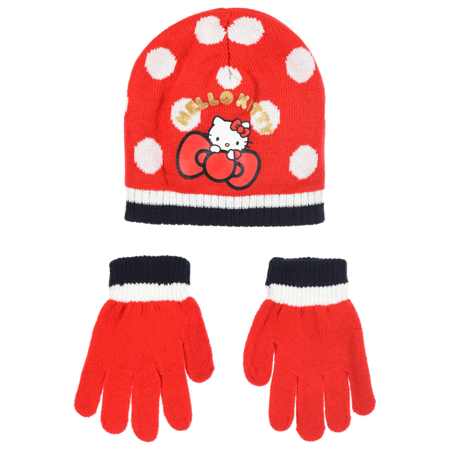 Hello Kitty Cute Dots Red otroški set kapa in rokavice 52 cm fotografija izdelka