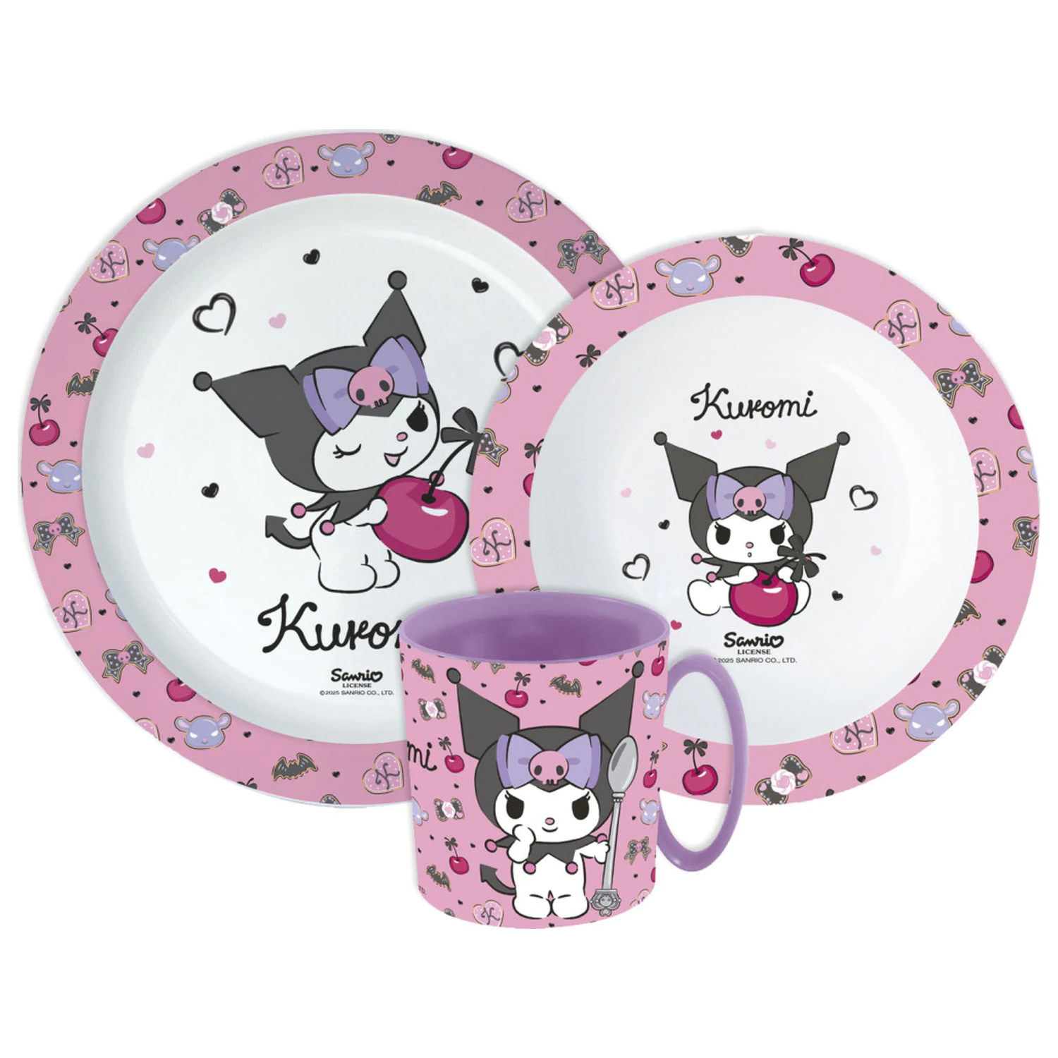 Hello Kitty and Kuromi Set namizne posode, Mikro plastični set s skodelico fotografija izdelka