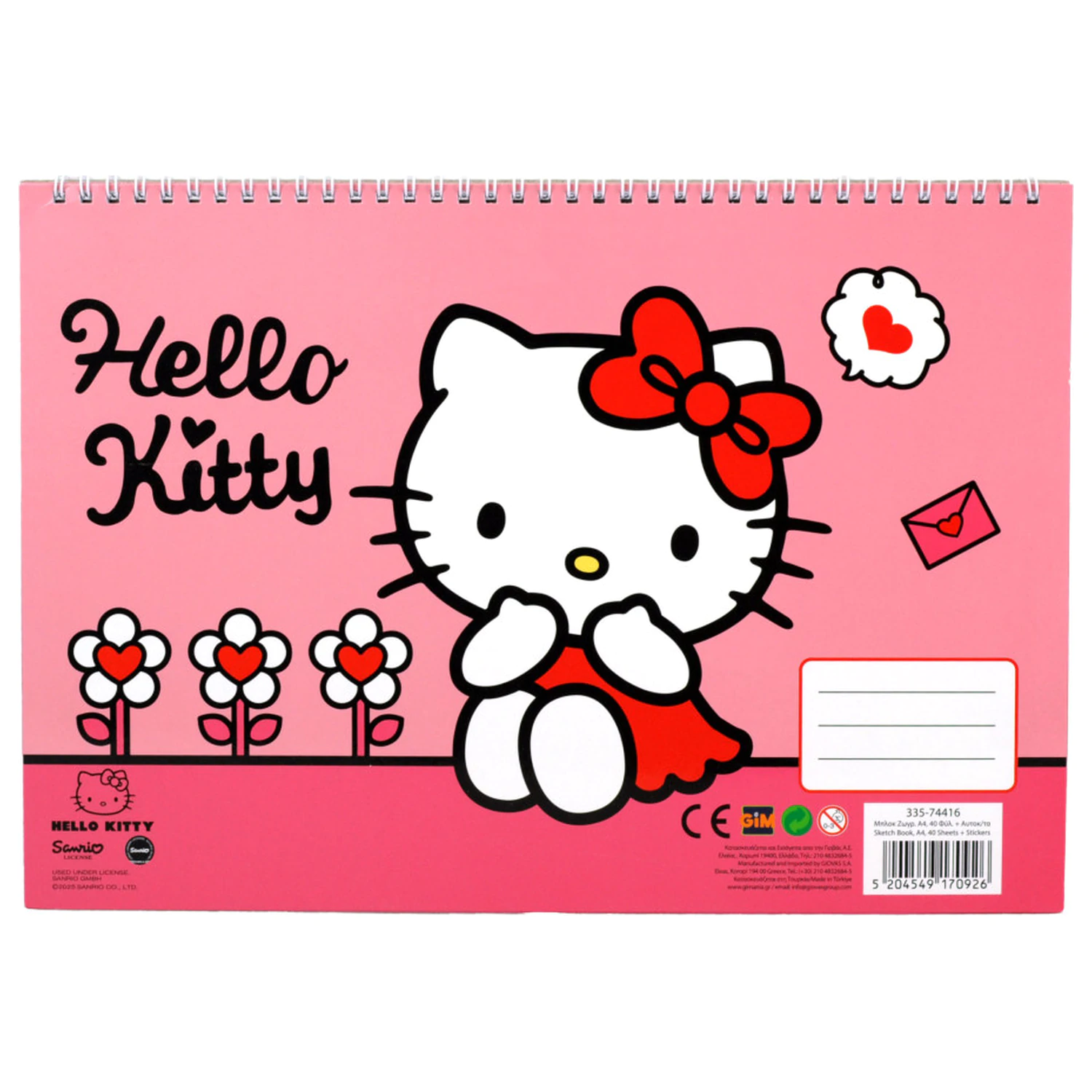 Hello Kitty Sweetheart A4 Spiralni skicirni blok s 40 listi in nalepkami fotografija izdelka
