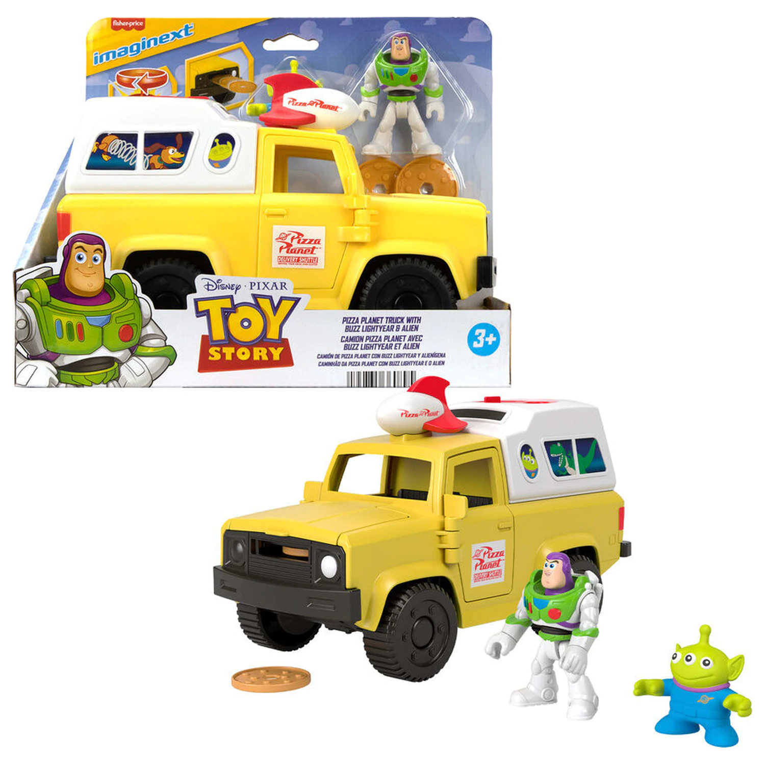 Imaginext Disney Pixar Toy Story Pizza Planet tovornjak + Buzz Lightyear in Alien figurice fotografija izdelka