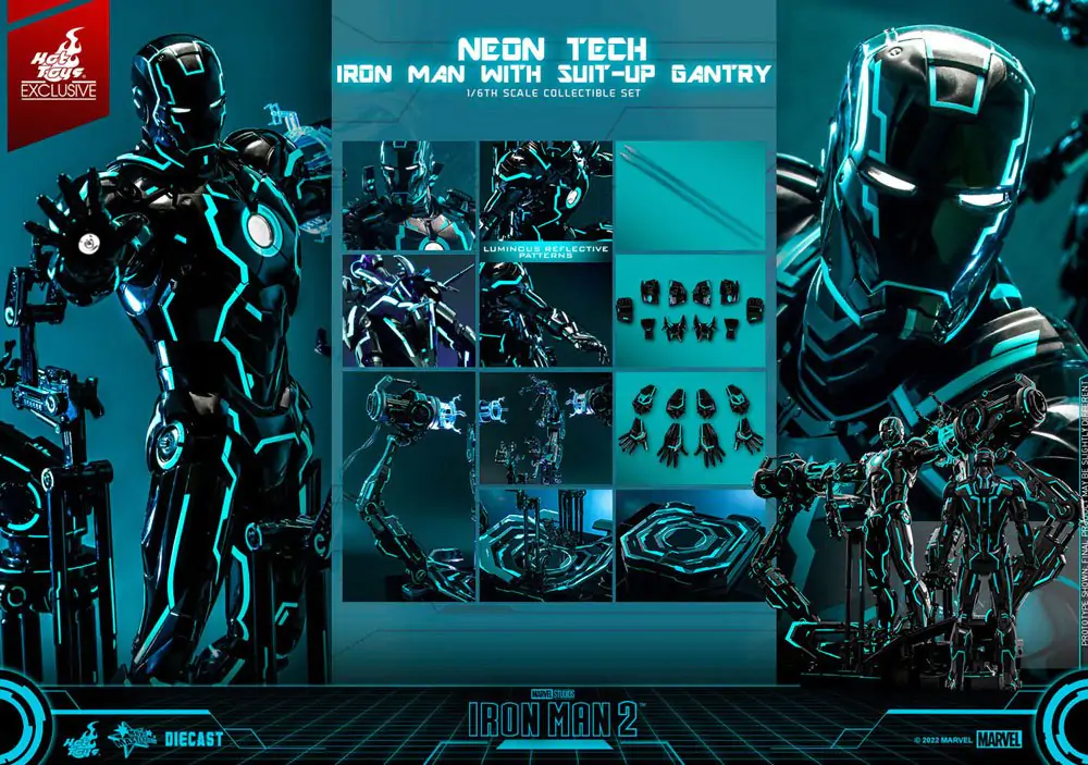 Akcijska figura Iron Man 2 1/6 Neon Tech Iron Man z Suit-Up Gantry 32 cm fotografija izdelka