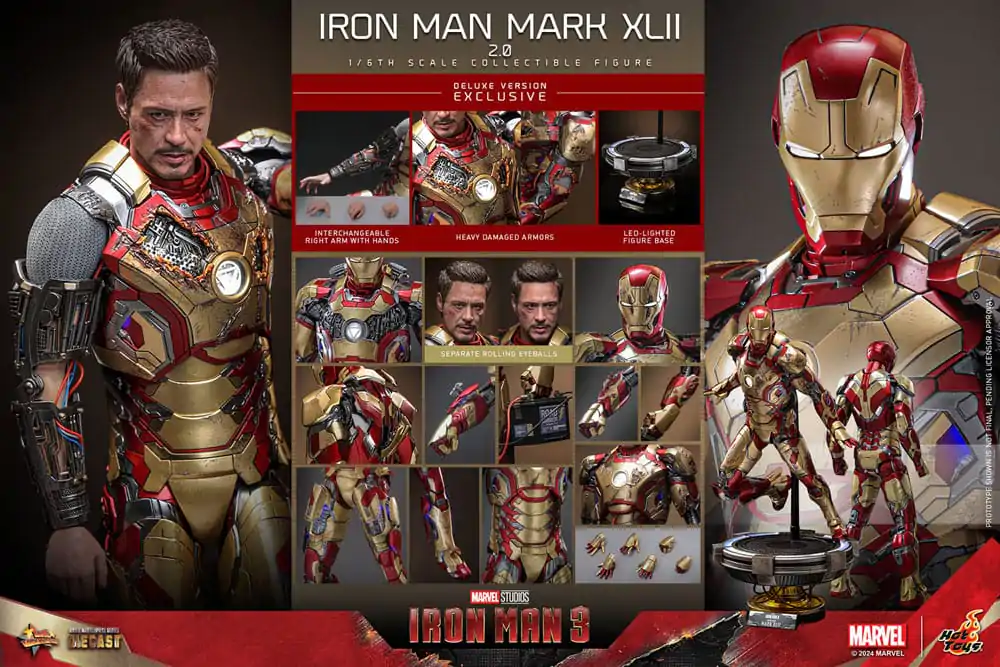 Iron Man 3 Movie Masterpiece Diecast Akcijska Figura 1/6 Iron Man Mark XLII (2.0) Deluxe 32 cm fotografija izdelka