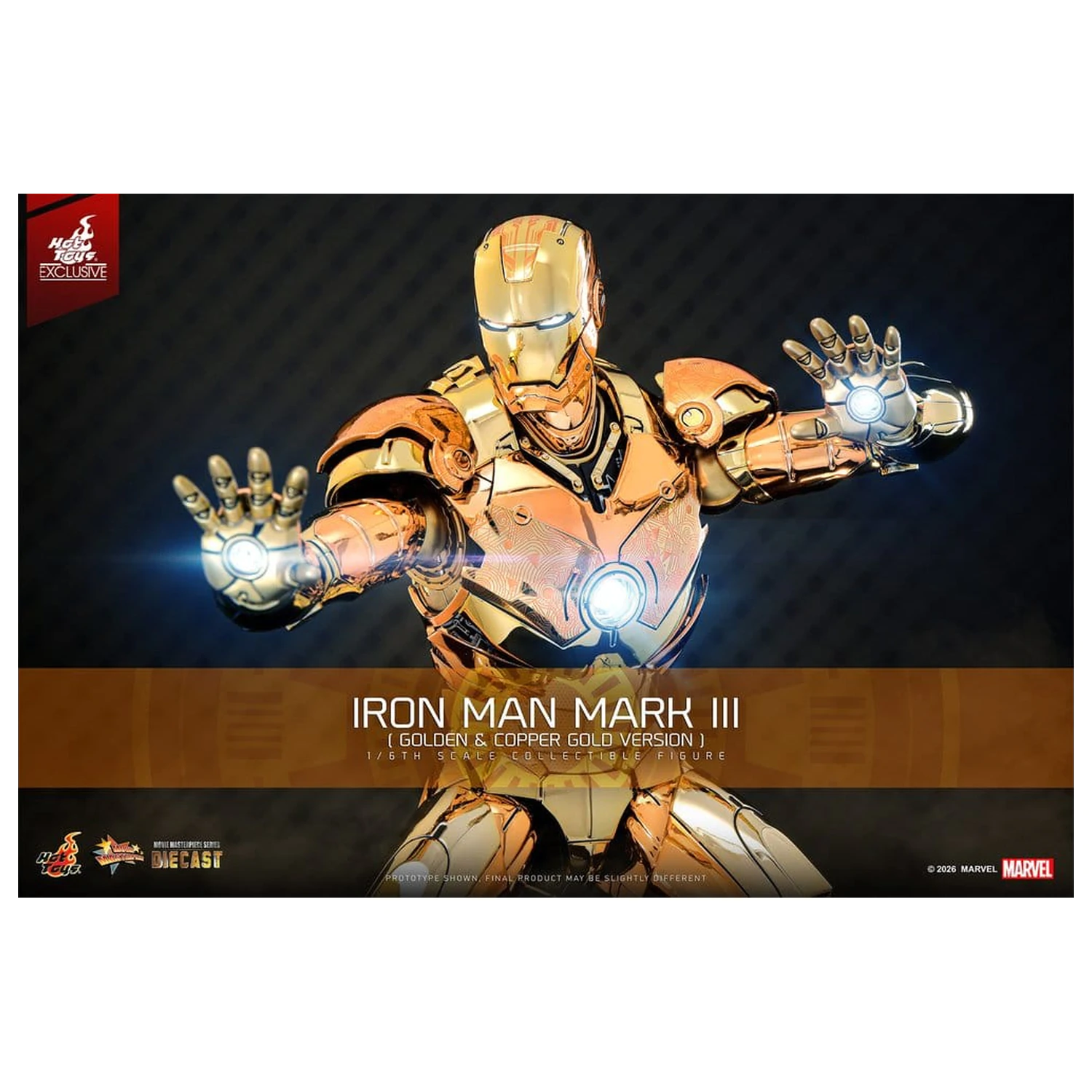 Iron Man Movie Masterpiece Diecast akcijska figura 1/6 Iron Man Mark III (zlata in bakrena zlata različica) Hot Toys Exclusive 33 cm fotografija izdelka