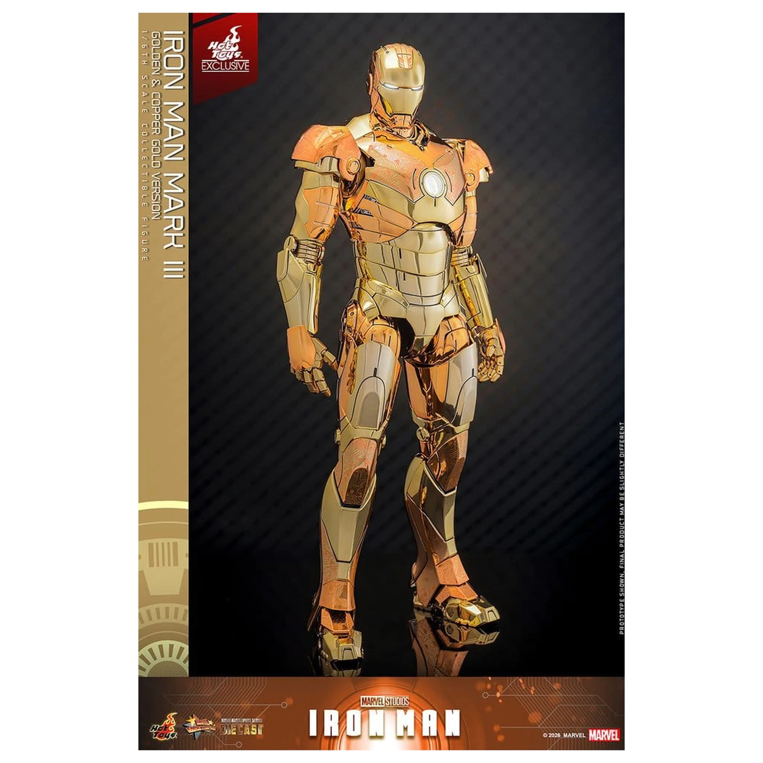 Iron Man Movie Masterpiece Diecast akcijska figura 1/6 Iron Man Mark III (zlata in bakrena zlata različica) Hot Toys Exclusive 33 cm fotografija izdelka