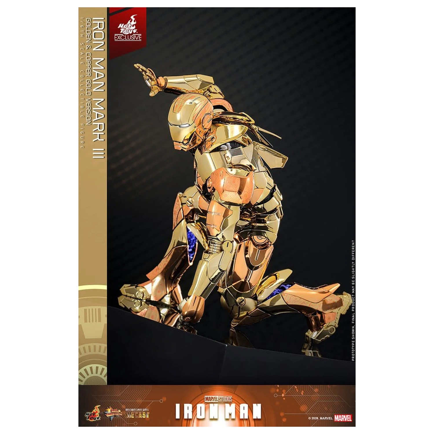 Iron Man Movie Masterpiece Diecast akcijska figura 1/6 Iron Man Mark III (zlata in bakrena zlata različica) Hot Toys Exclusive 33 cm fotografija izdelka