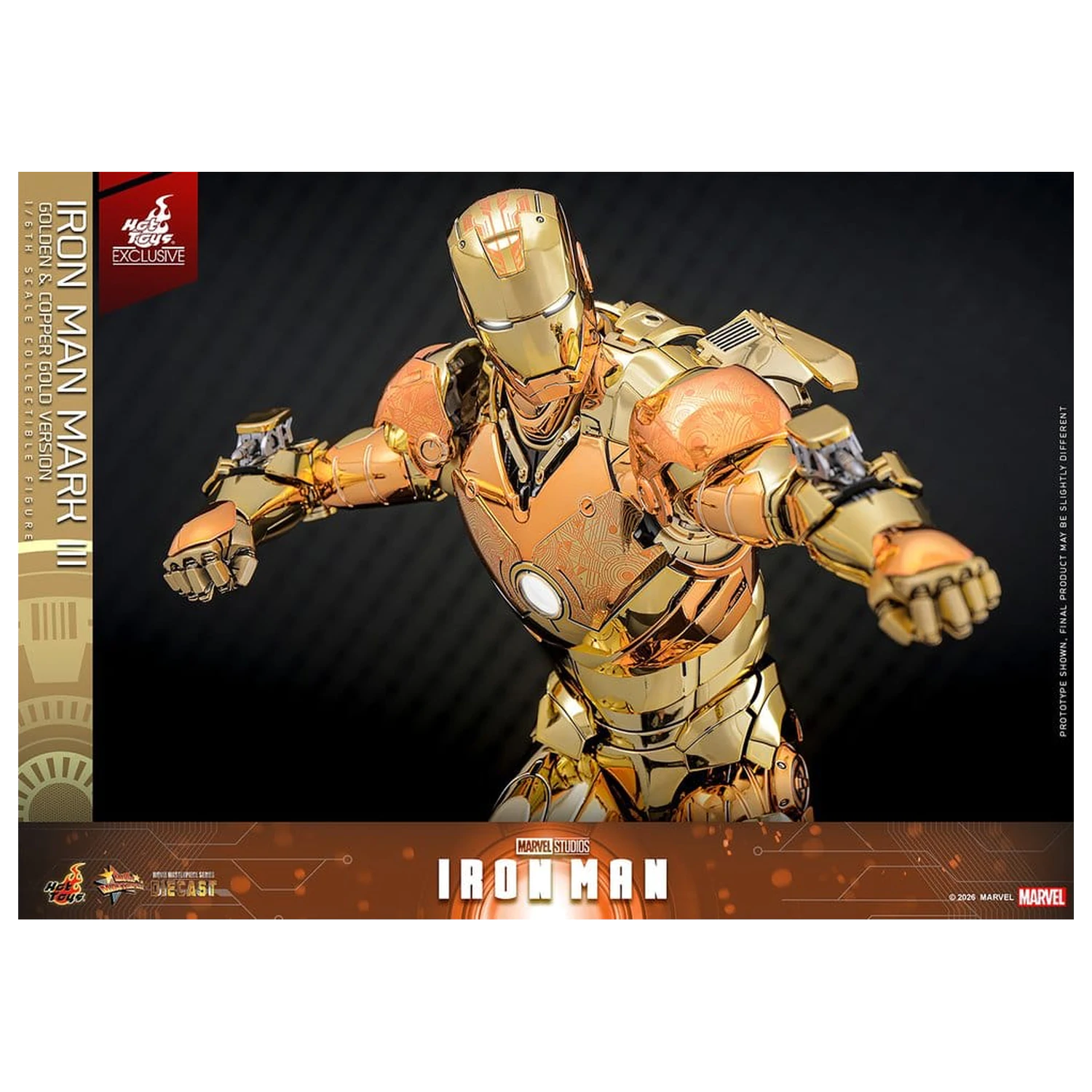 Iron Man Movie Masterpiece Diecast akcijska figura 1/6 Iron Man Mark III (zlata in bakrena zlata različica) Hot Toys Exclusive 33 cm fotografija izdelka