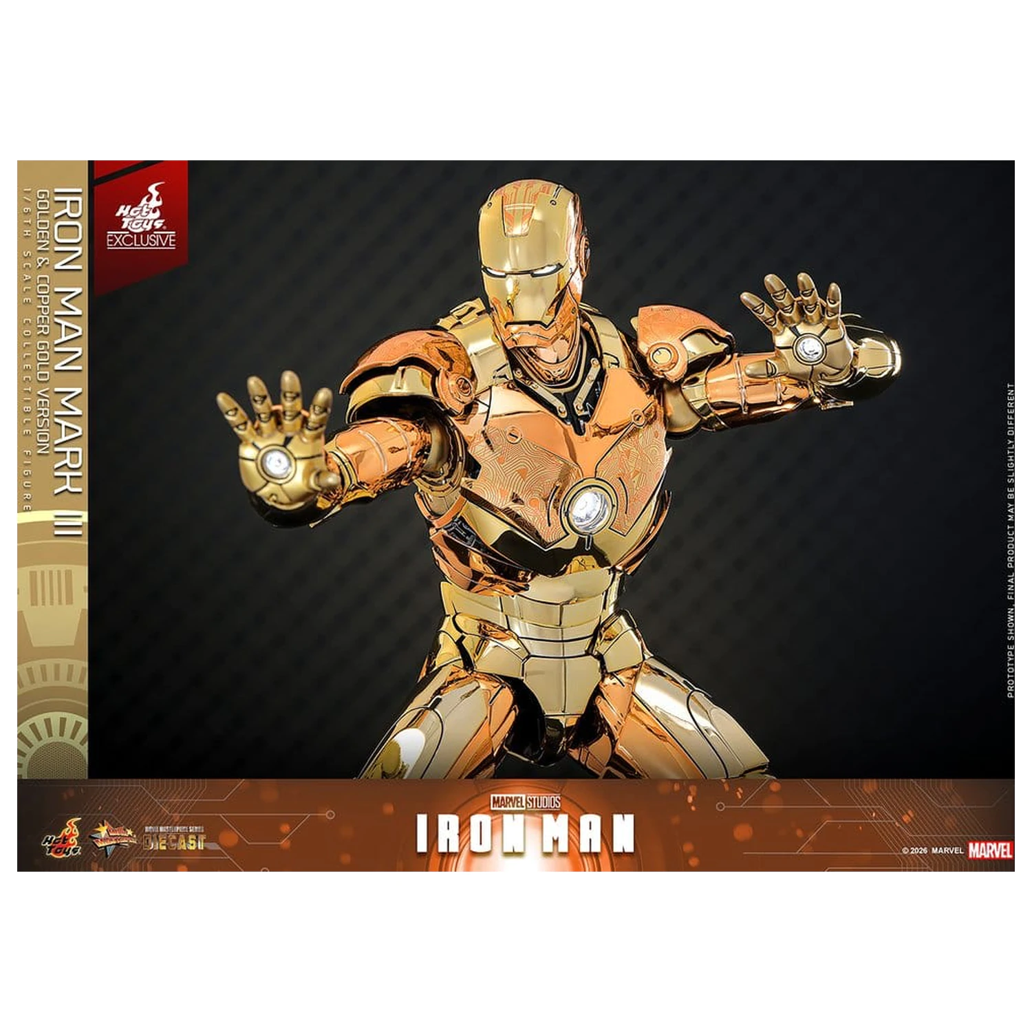 Iron Man Movie Masterpiece Diecast akcijska figura 1/6 Iron Man Mark III (zlata in bakrena zlata različica) Hot Toys Exclusive 33 cm fotografija izdelka