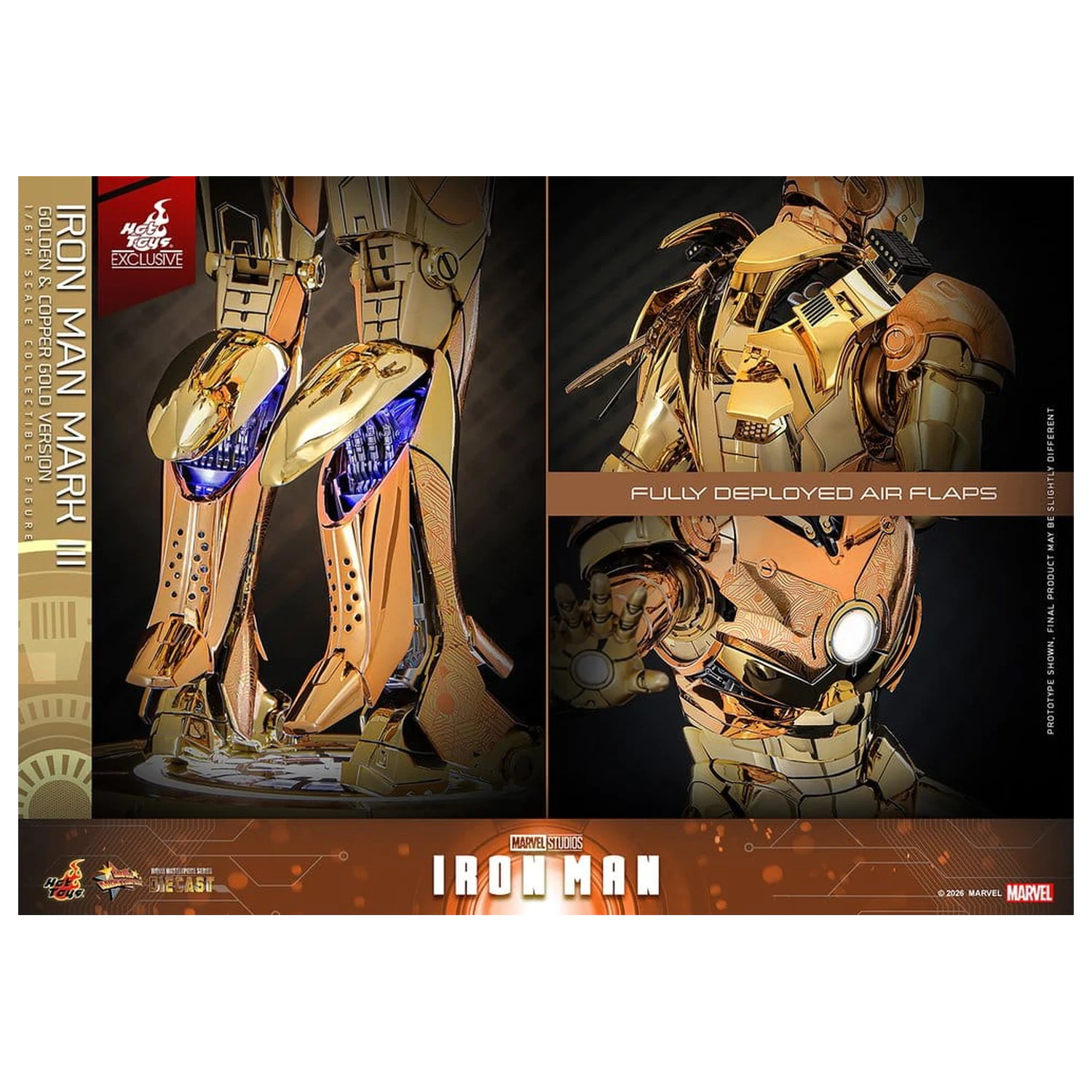 Iron Man Movie Masterpiece Diecast akcijska figura 1/6 Iron Man Mark III (zlata in bakrena zlata različica) Hot Toys Exclusive 33 cm fotografija izdelka