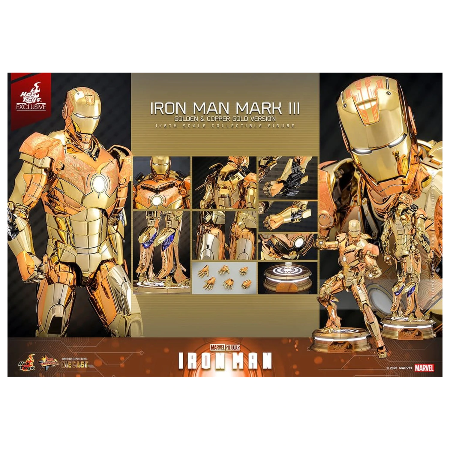 Iron Man Movie Masterpiece Diecast akcijska figura 1/6 Iron Man Mark III (zlata in bakrena zlata različica) Hot Toys Exclusive 33 cm fotografija izdelka