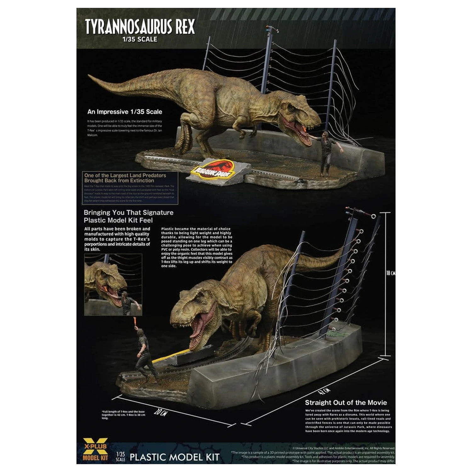 Jurassic Park Plastični model Komplet 1/35 Tyrannosaurus Rex 42 cm fotografija izdelka